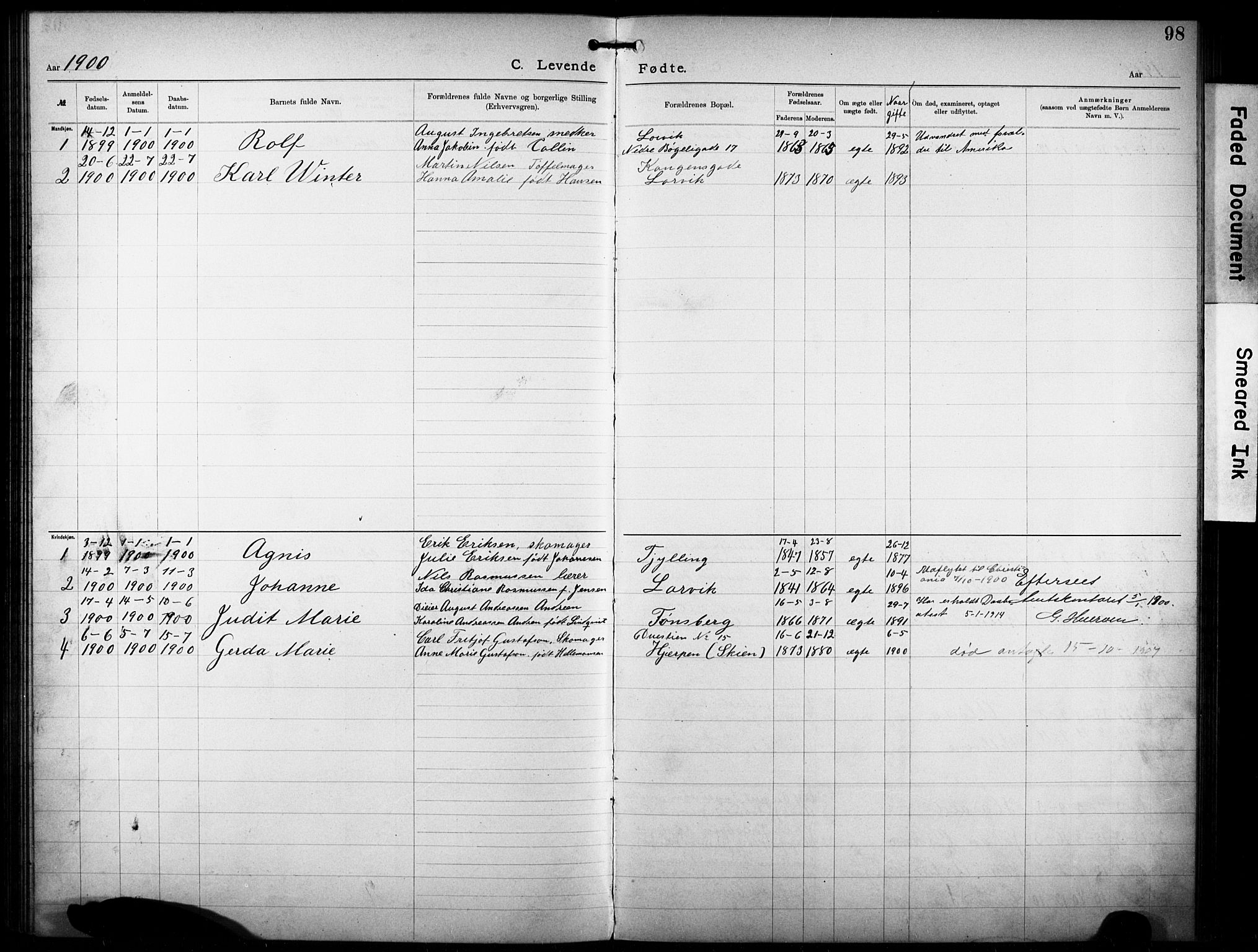 Den katolsk-apostoliske menighet i Larvik, AV/SAKO-P-953/F/Fa/L0001: Dissenterprotokoll nr. 1, 1892-1933, s. 98