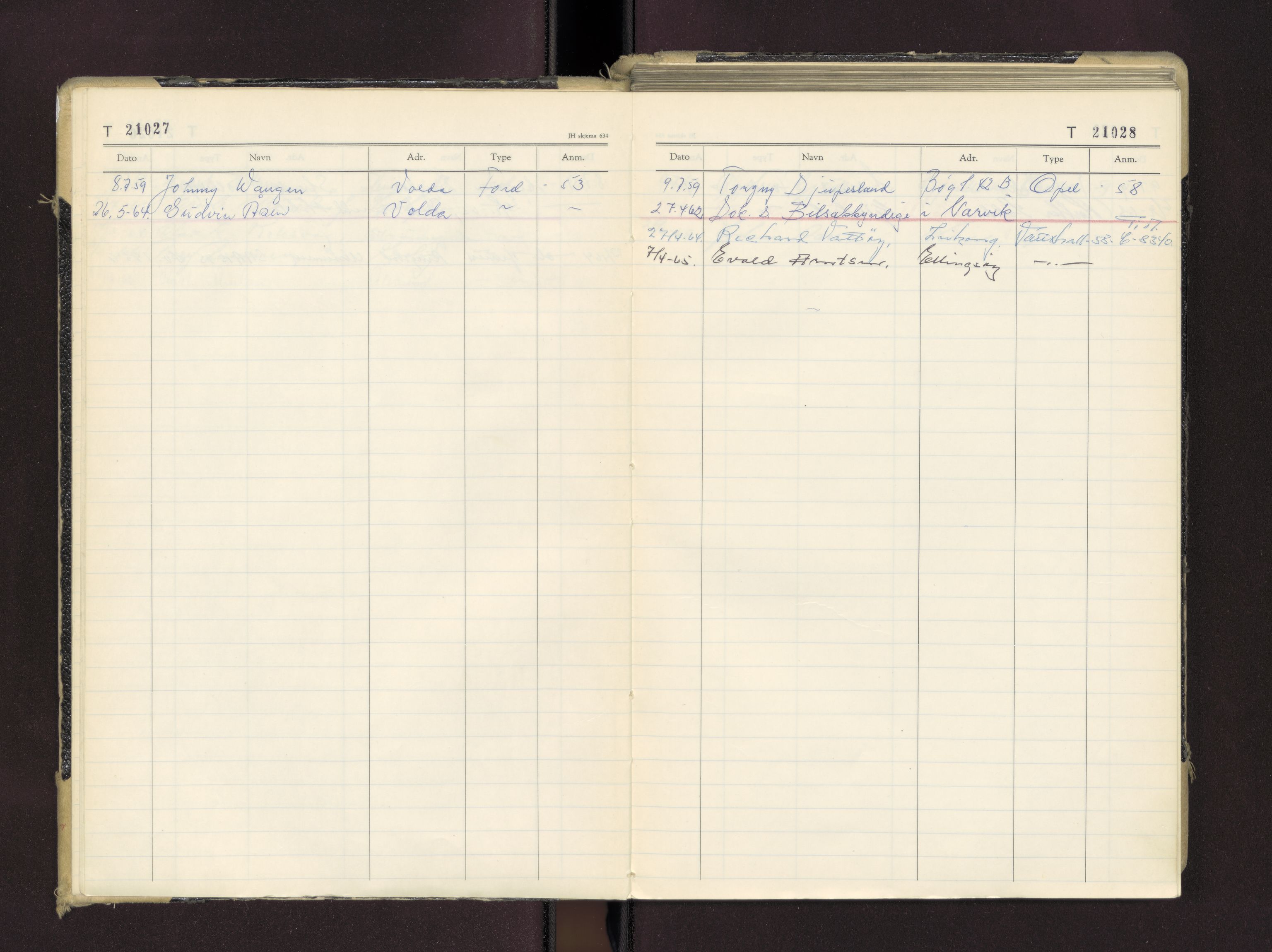 Møre og Romsdal vegkontor - Ålesund trafikkstasjon, AV/SAT-A-4099/F/Fc/L0016: Bilregister; T 21000 - T 21499, 1955-1970
