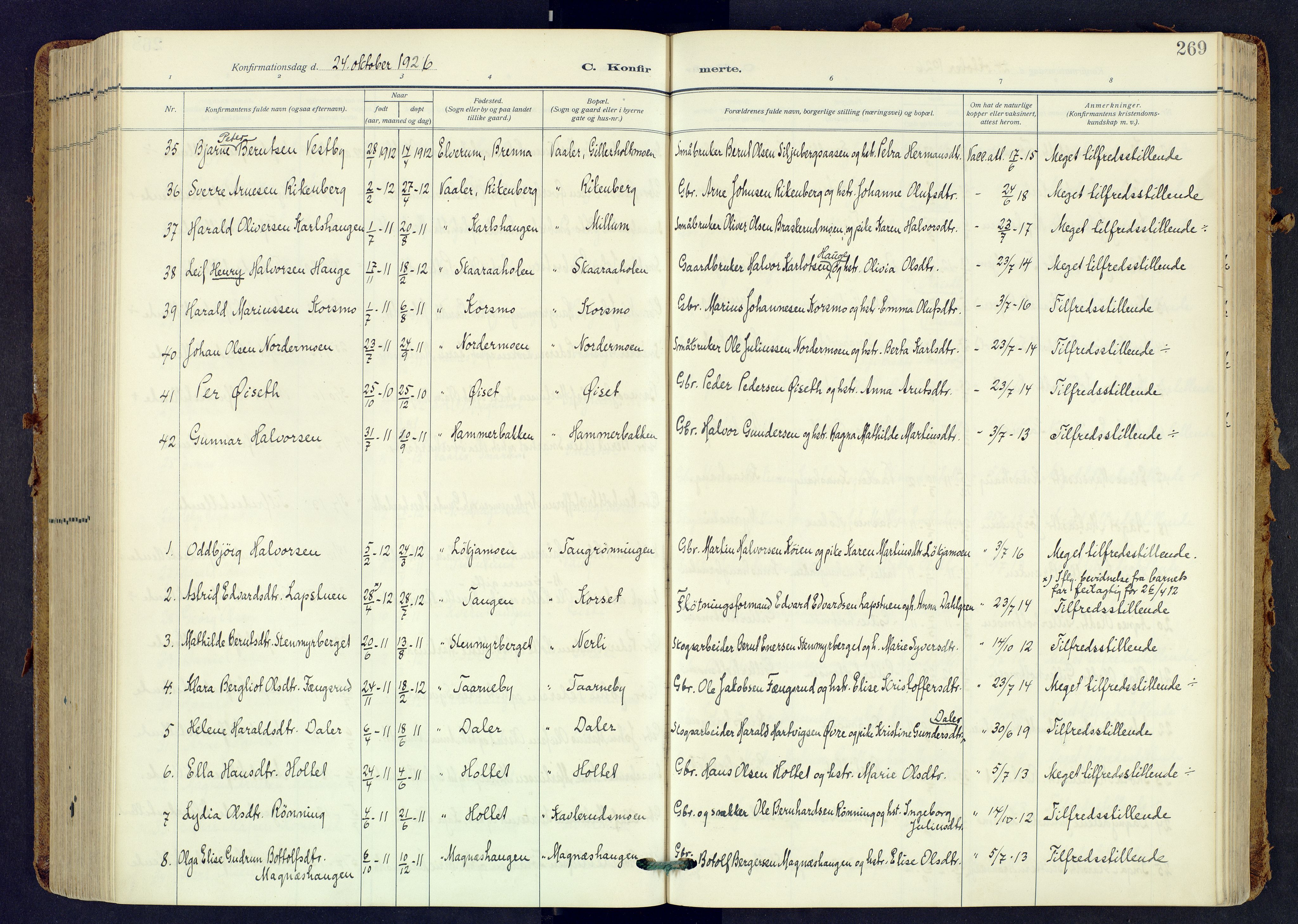 Våler prestekontor, Hedmark, AV/SAH-PREST-040/H/Ha/Haa/L0009: Ministerialbok nr. 9, 1912-1940, s. 269