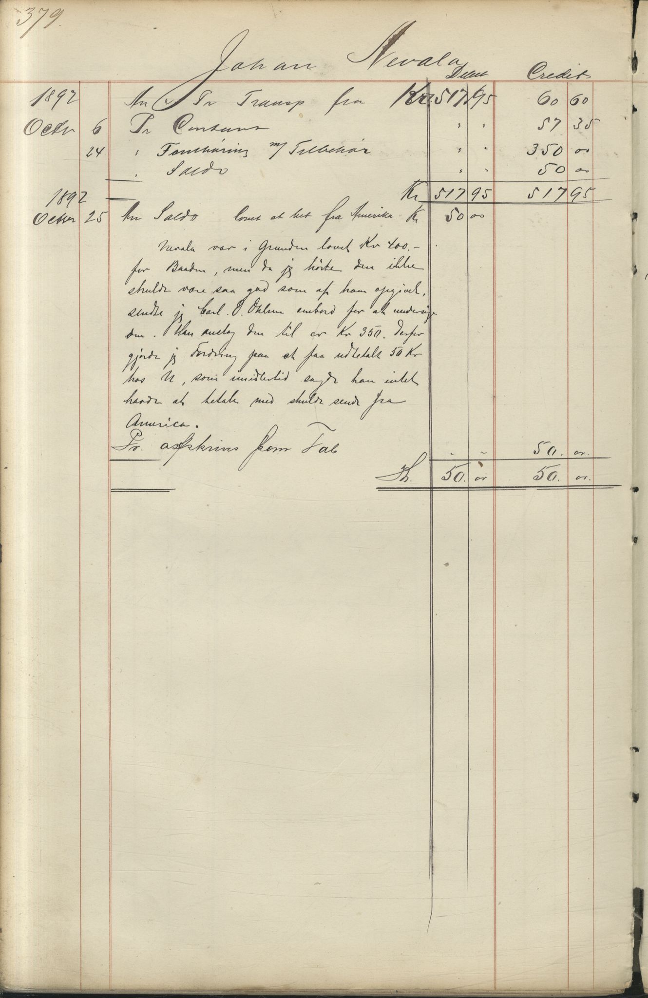 Brodtkorb handel A/S, VAMU/A-0001/F/Fc/L0001/0001: Konto for kvener og nordmenn på Kolahalvøya  / Conto for Kvæner og Nordmænd paa Russefinmarken No 1, 1868-1894, s. 379