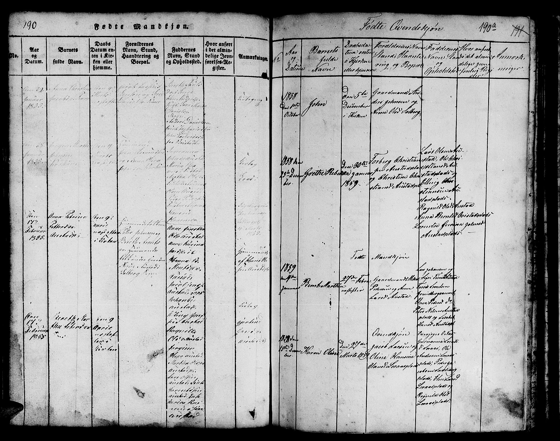 Ministerialprotokoller, klokkerbøker og fødselsregistre - Nord-Trøndelag, AV/SAT-A-1458/731/L0310: Klokkerbok nr. 731C01, 1816-1874, s. 190a-190b