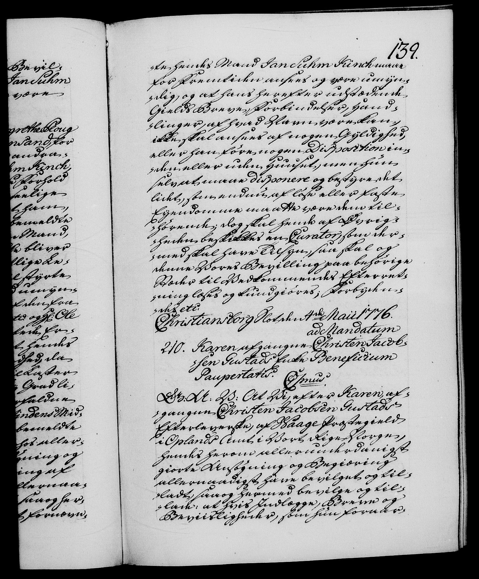 Danske Kanselli 1572-1799, AV/RA-EA-3023/F/Fc/Fca/Fcaa/L0047: Norske registre, 1776-1778, s. 139a