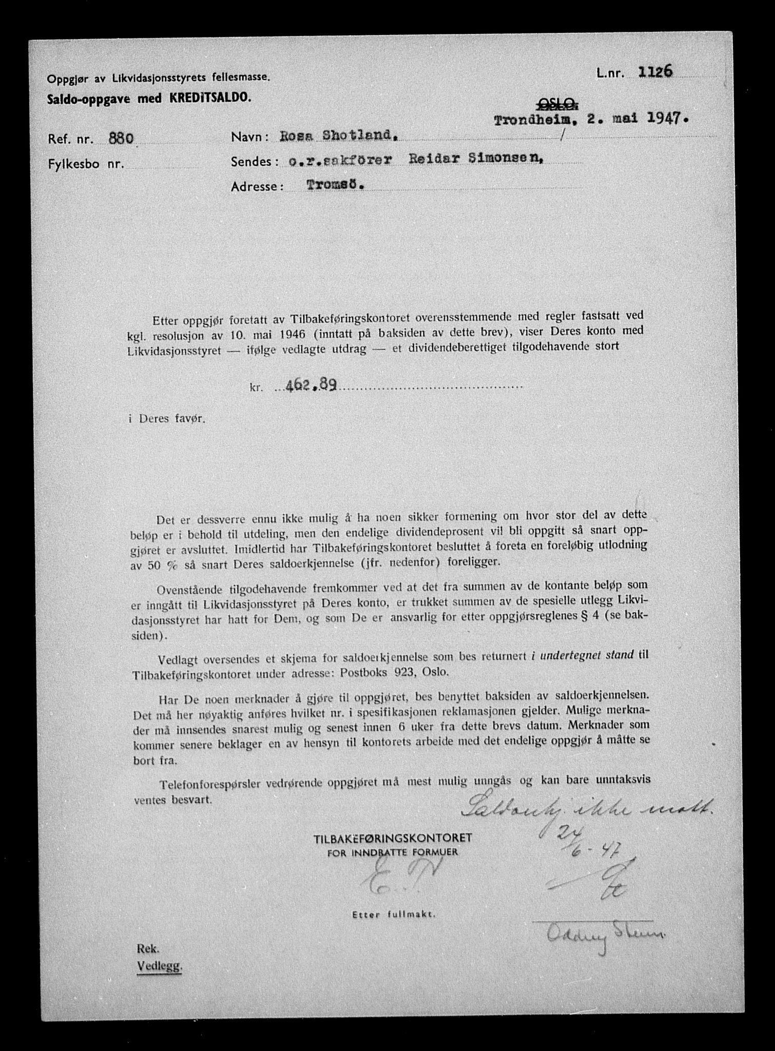 Justisdepartementet, Tilbakeføringskontoret for inndratte formuer, RA/S-1564/H/Hc/Hcb/L0916: --, 1945-1947, s. 318