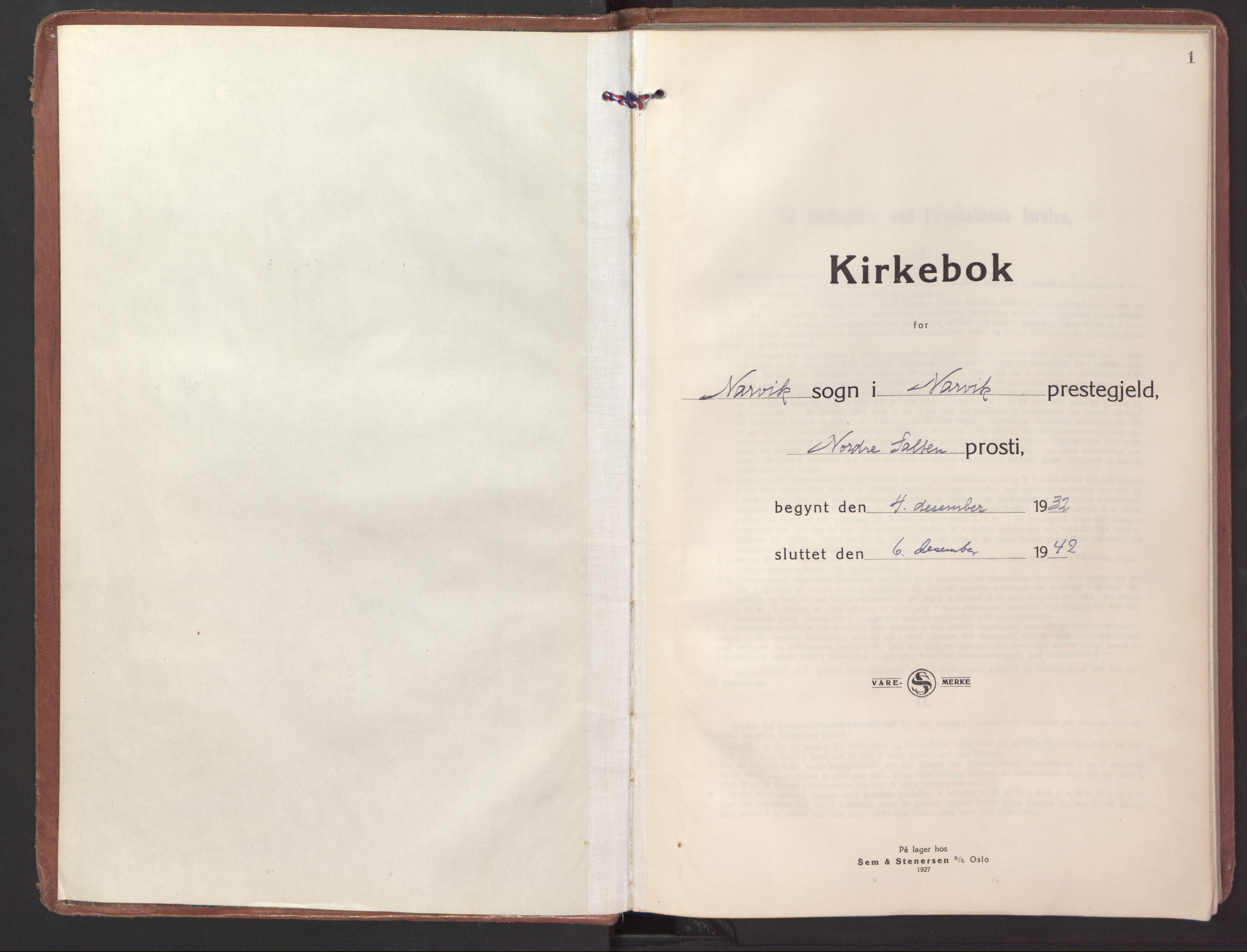 Ministerialprotokoller, klokkerbøker og fødselsregistre - Nordland, SAT/A-1459/871/L1007: Ministerialbok nr. 871A23, 1932-1942, s. 1