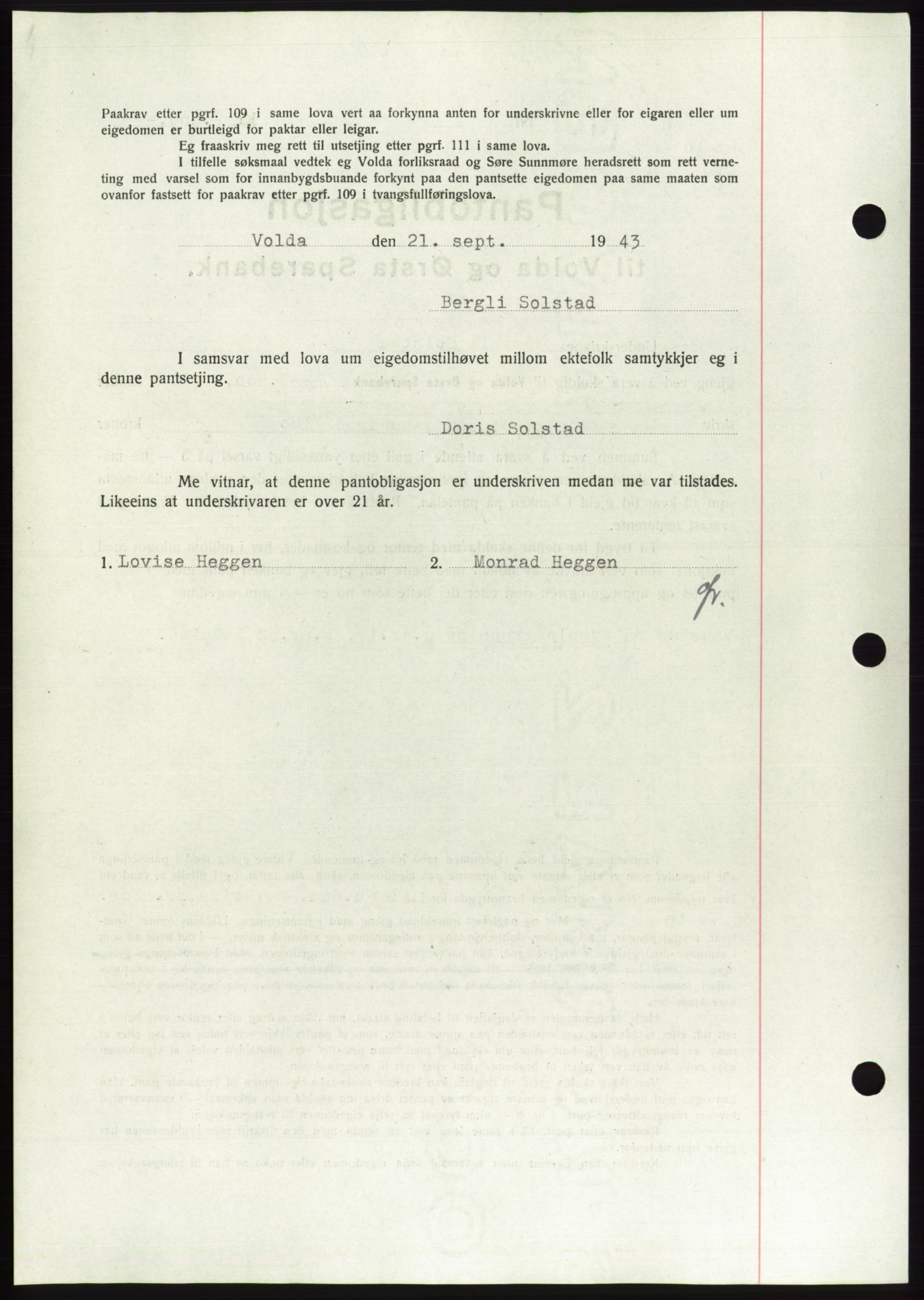 Søre Sunnmøre sorenskriveri, AV/SAT-A-4122/1/2/2C/L0114: Pantebok nr. 1-2B, 1943-1947, Dagboknr: 805/1943