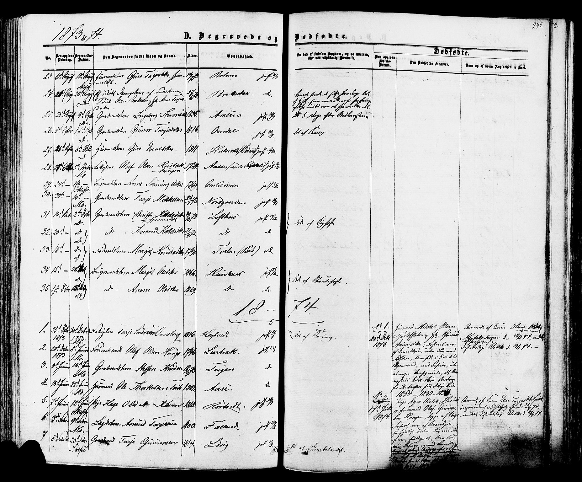 Mo kirkebøker, AV/SAKO-A-286/F/Fa/L0006: Ministerialbok nr. I 6, 1865-1885, s. 242