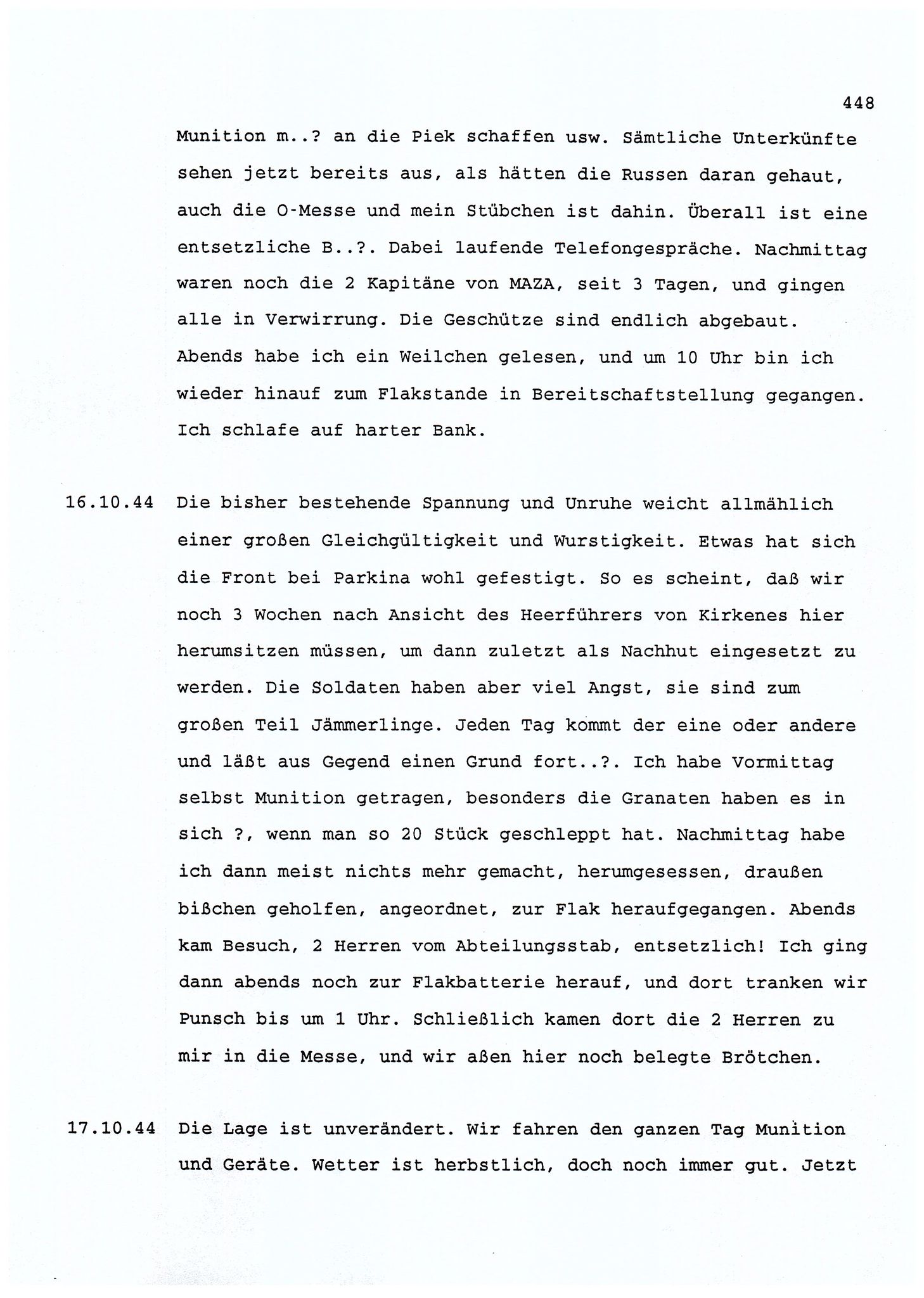 Dagbokopptegnelser av en tysk marineoffiser stasjonert i Norge , FMFB/A-1160/F/L0001: Dagbokopptegnelser av en tysk marineoffiser stasjonert i Norge, 1941-1944, s. 448