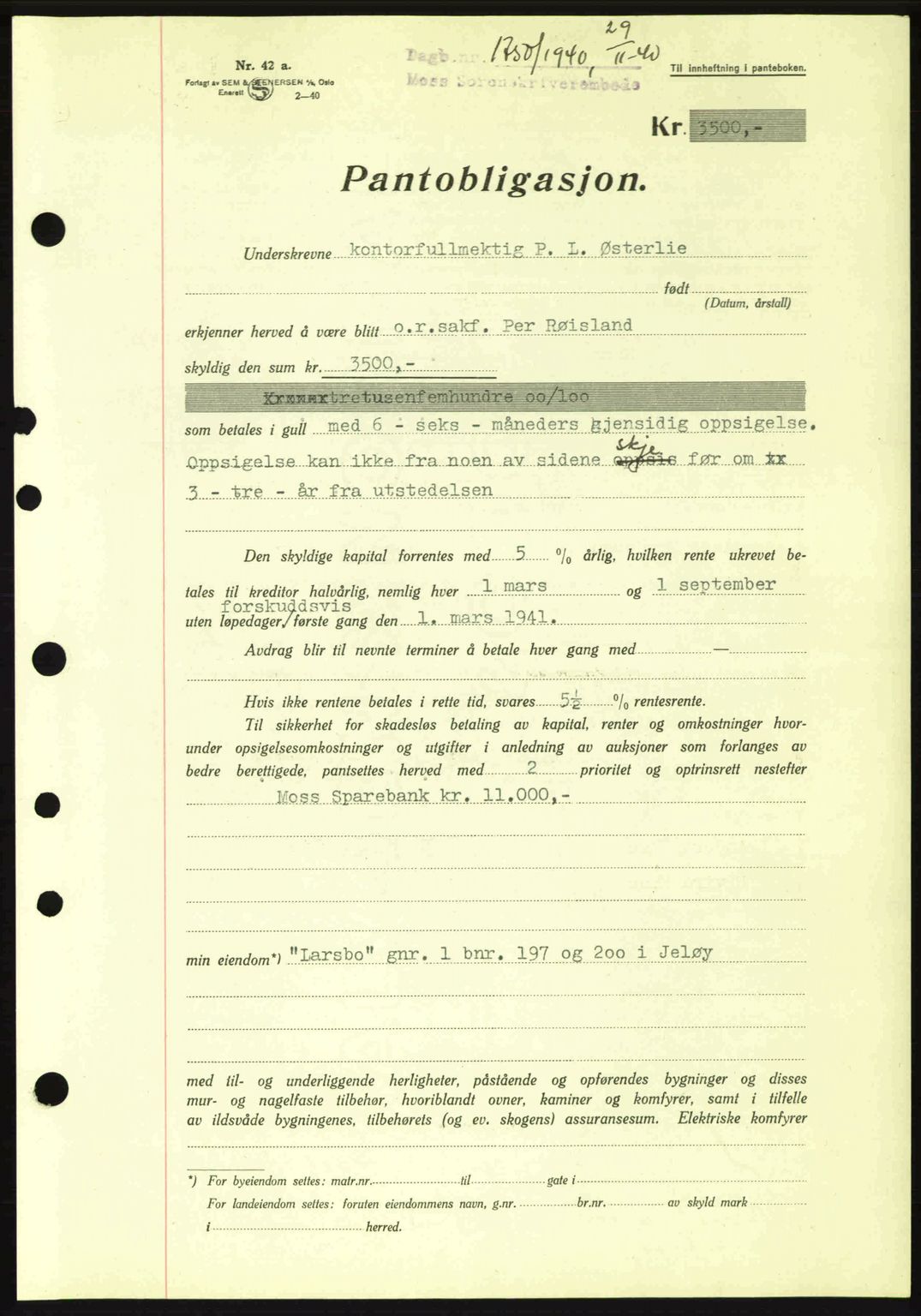 Moss sorenskriveri, SAO/A-10168: Pantebok nr. B10, 1940-1941, Dagboknr: 1750/1940
