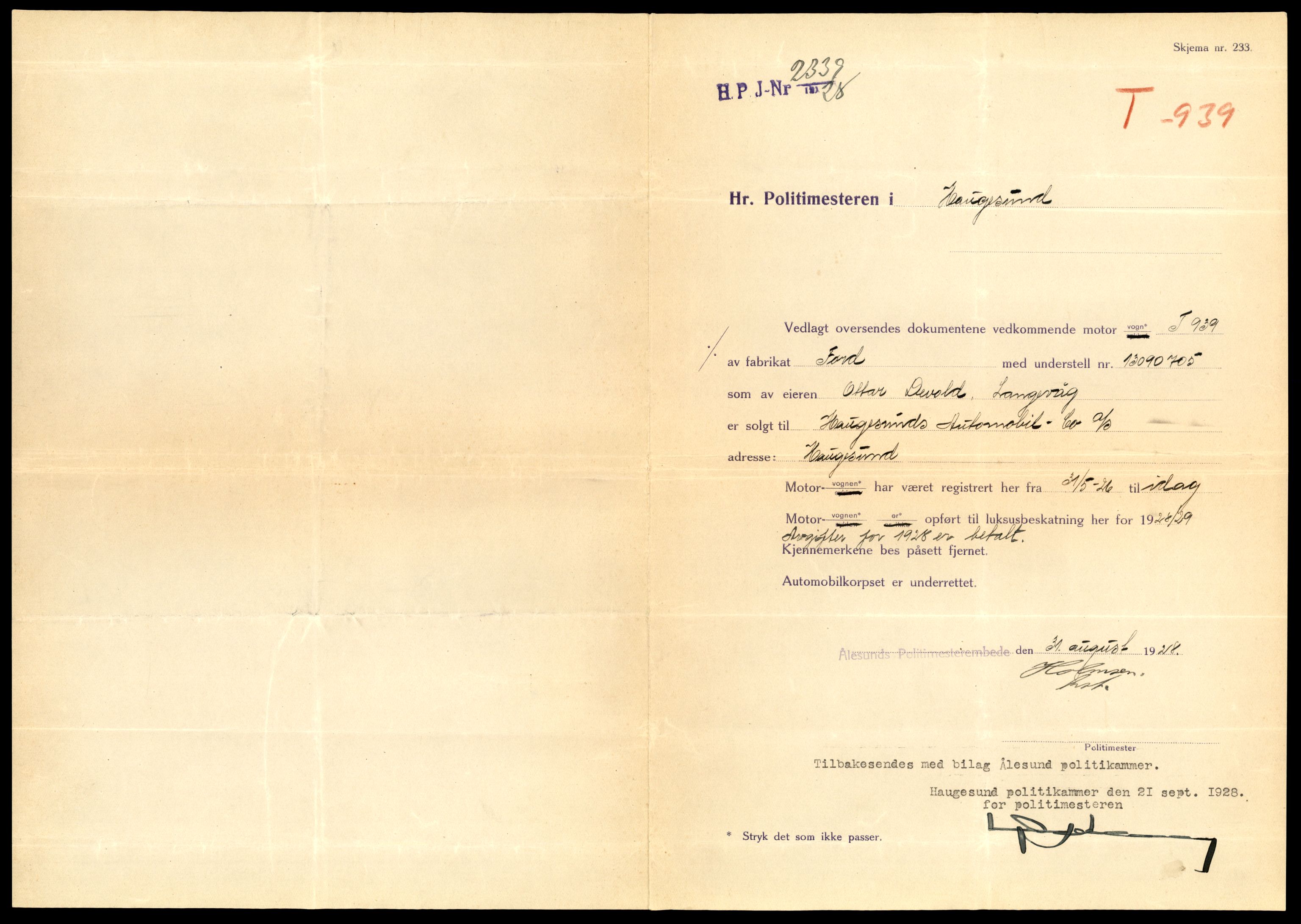 Møre og Romsdal vegkontor - Ålesund trafikkstasjon, SAT/A-4099/F/Fe/L0009: Registreringskort for kjøretøy T 896 - T 1049, 1927-1998, s. 659