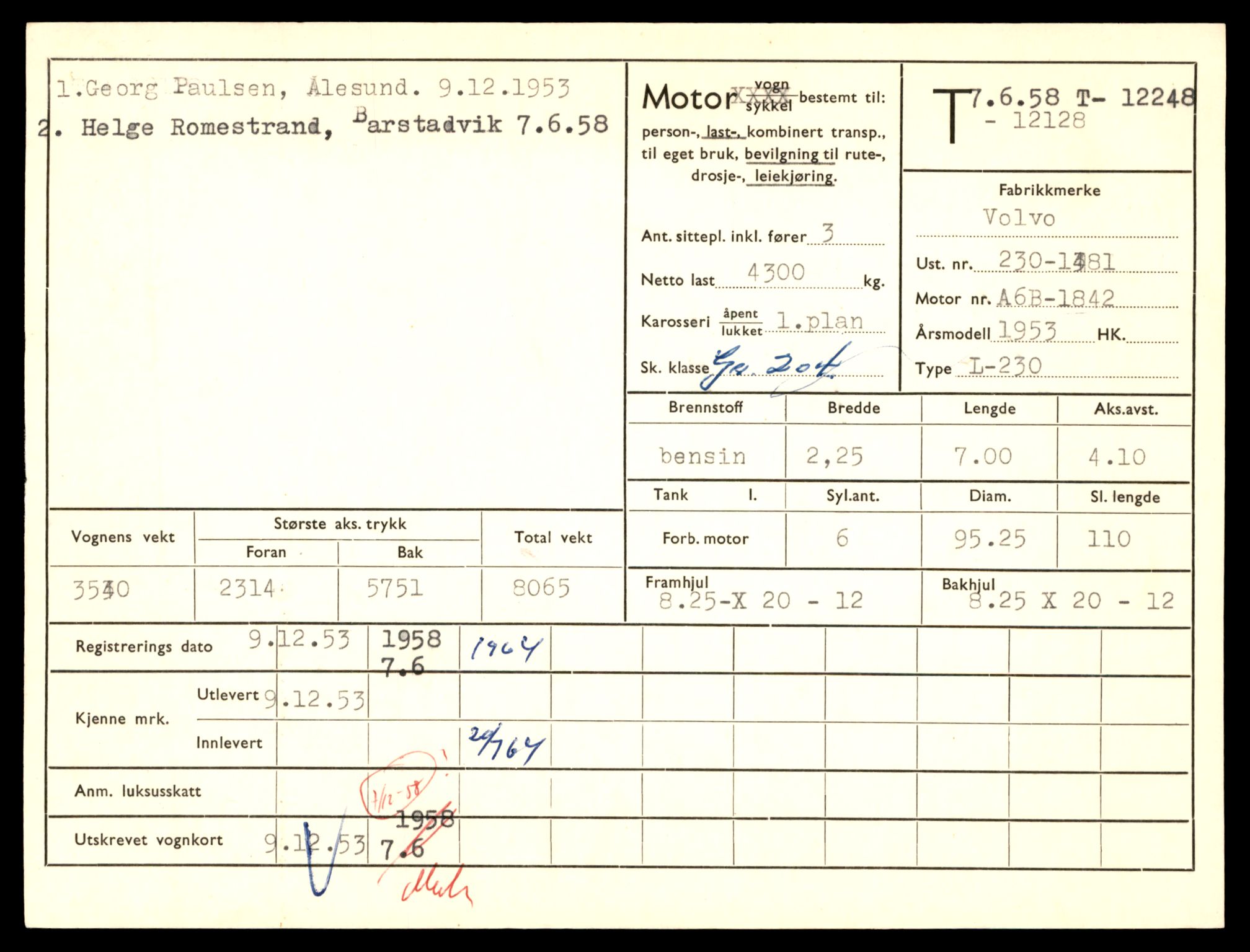 Møre og Romsdal vegkontor - Ålesund trafikkstasjon, SAT/A-4099/F/Fe/L0033: Registreringskort for kjøretøy T 12151 - T 12474, 1927-1998, s. 2395