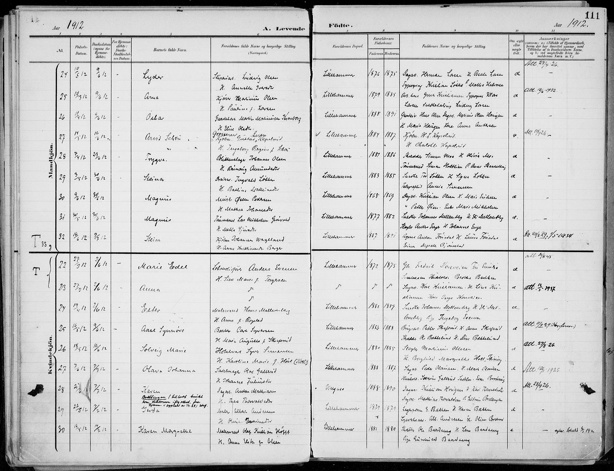 Lillehammer prestekontor, SAH/PREST-088/H/Ha/Haa/L0001: Ministerialbok nr. 1, 1901-1916, s. 111