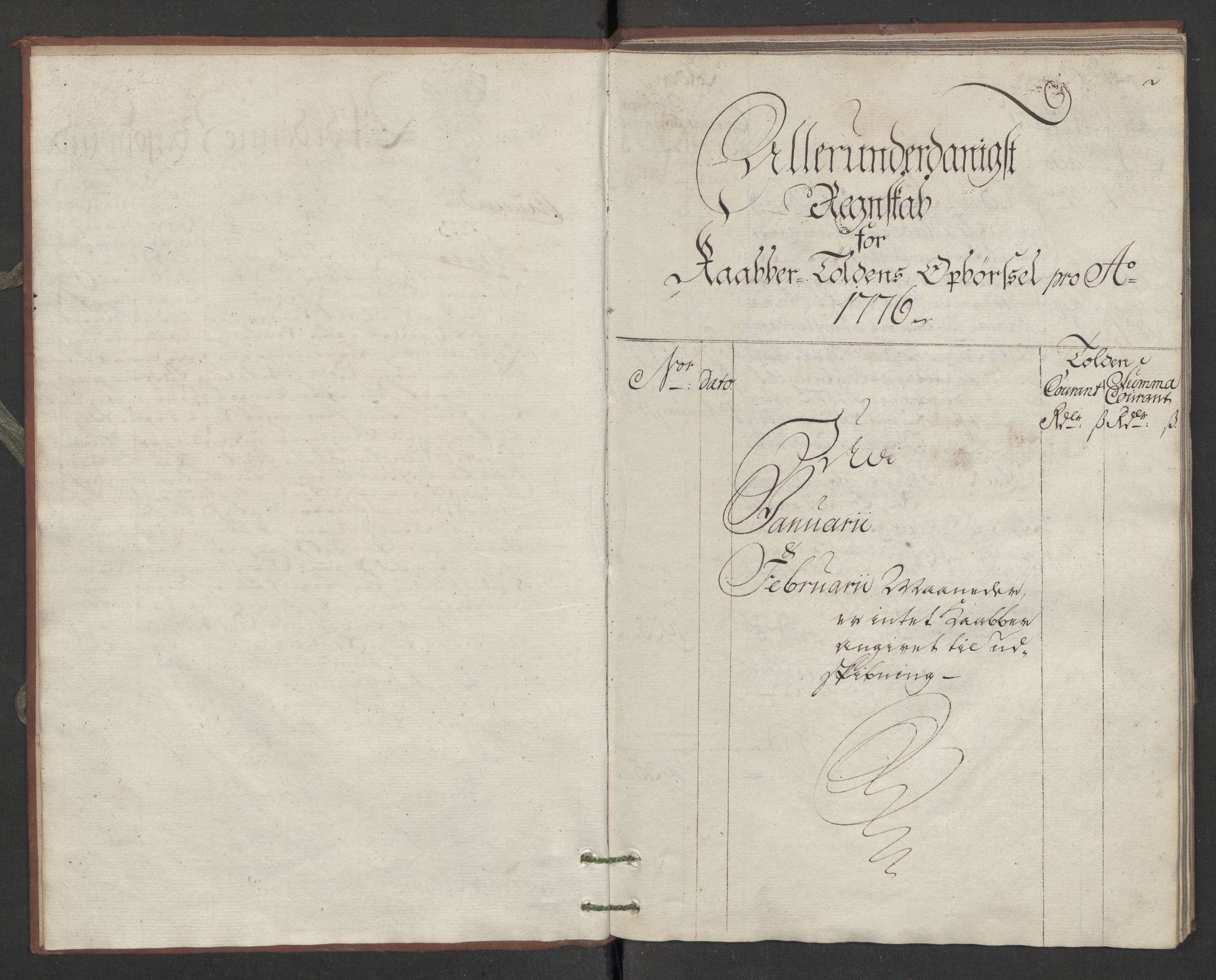 Generaltollkammeret, tollregnskaper, AV/RA-EA-5490/R34/L0026/0001: Koppertollregnskaper Trondheim B / Tollbok for koppertollen, 1776