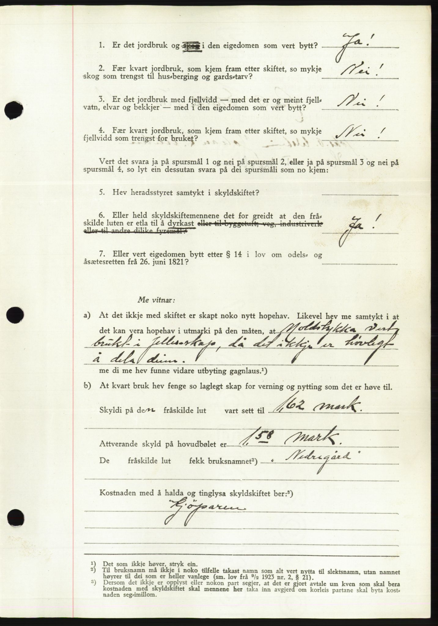 Søre Sunnmøre sorenskriveri, AV/SAT-A-4122/1/2/2C/L0075: Pantebok nr. 1A, 1943-1943, Dagboknr: 314/1943