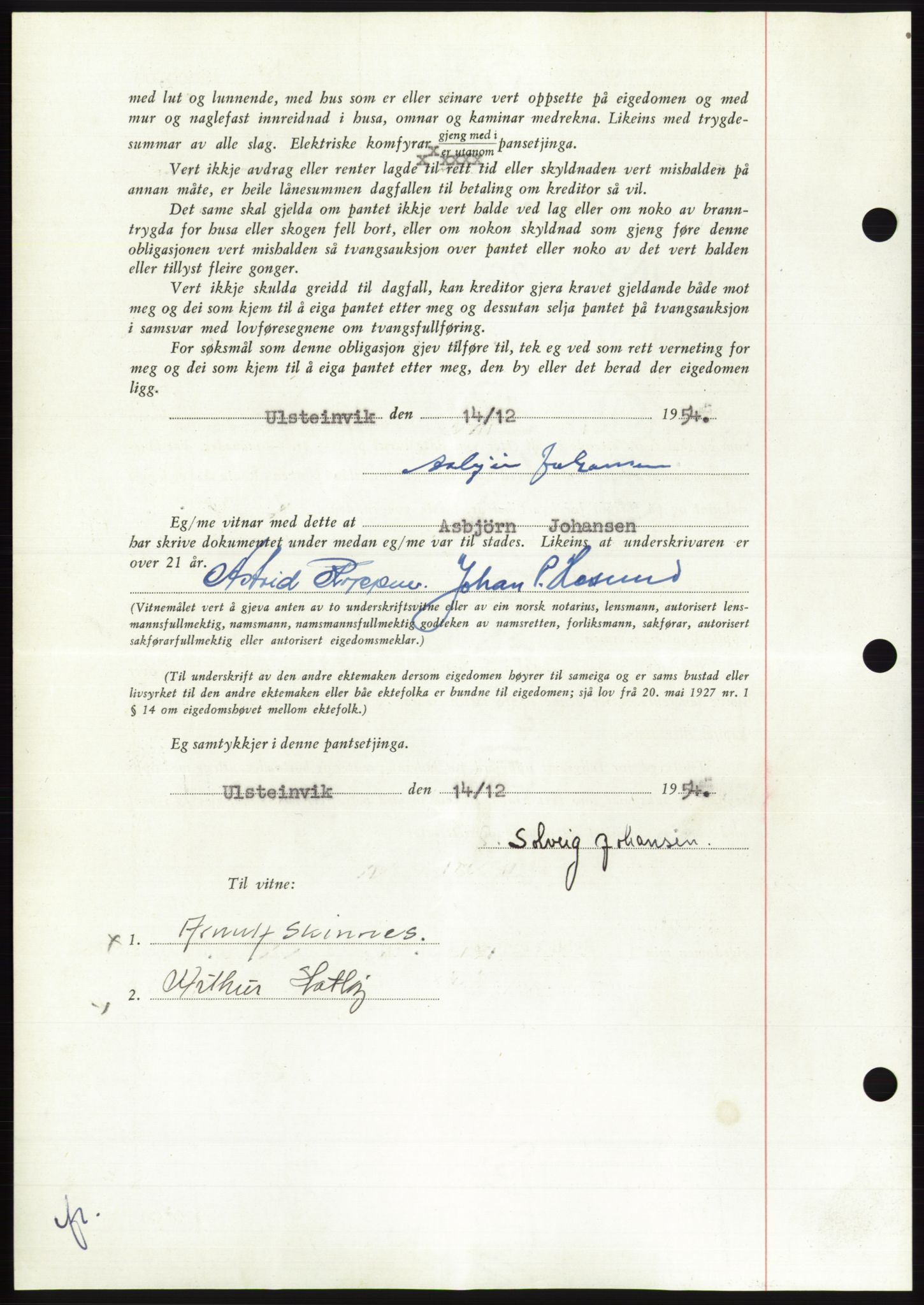 Søre Sunnmøre sorenskriveri, AV/SAT-A-4122/1/2/2C/L0126: Pantebok nr. 14B, 1954-1955, Dagboknr: 3394/1954