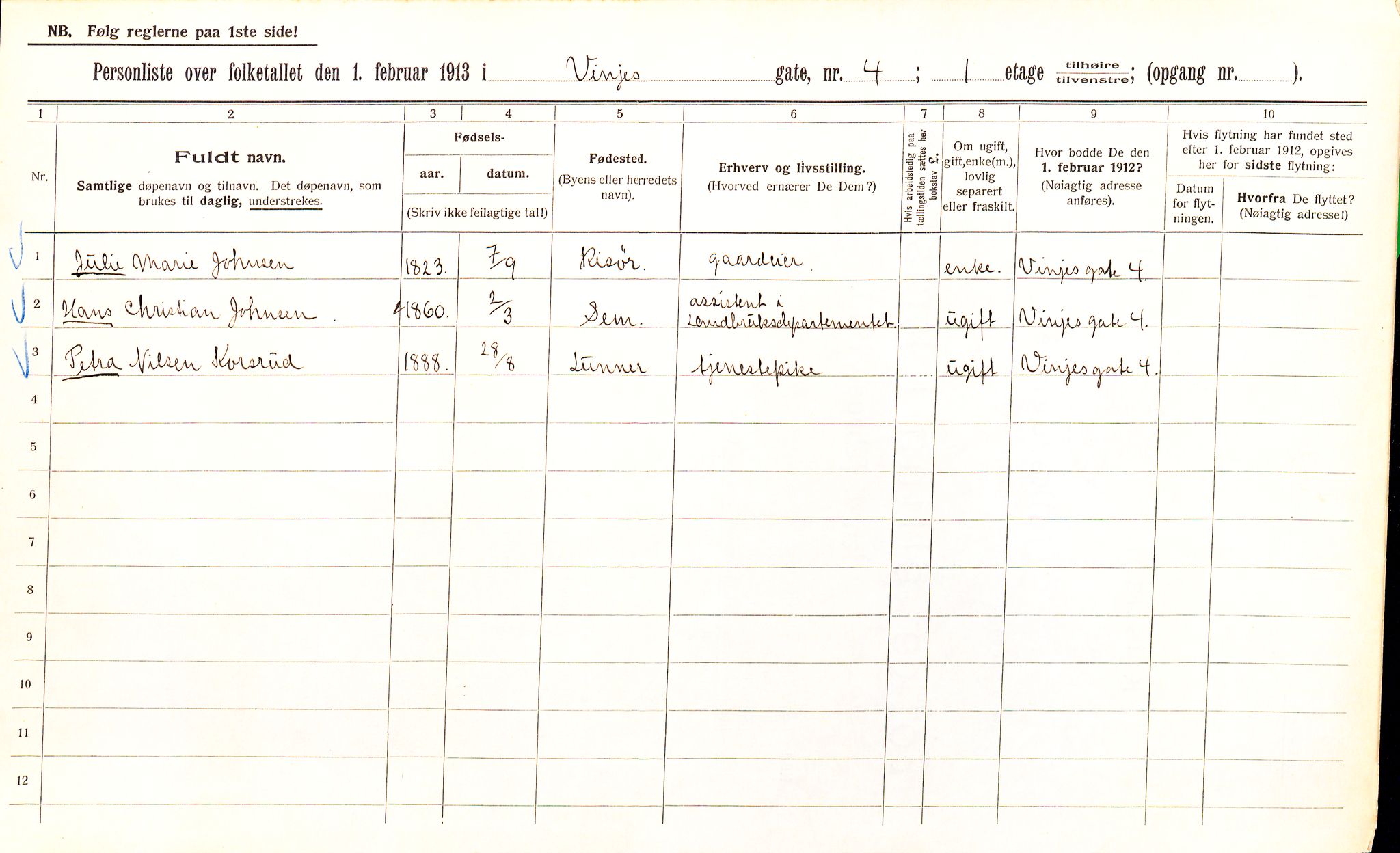 OBA, Kommunal folketelling 1.2.1913 for Kristiania, 1913, s. 123609