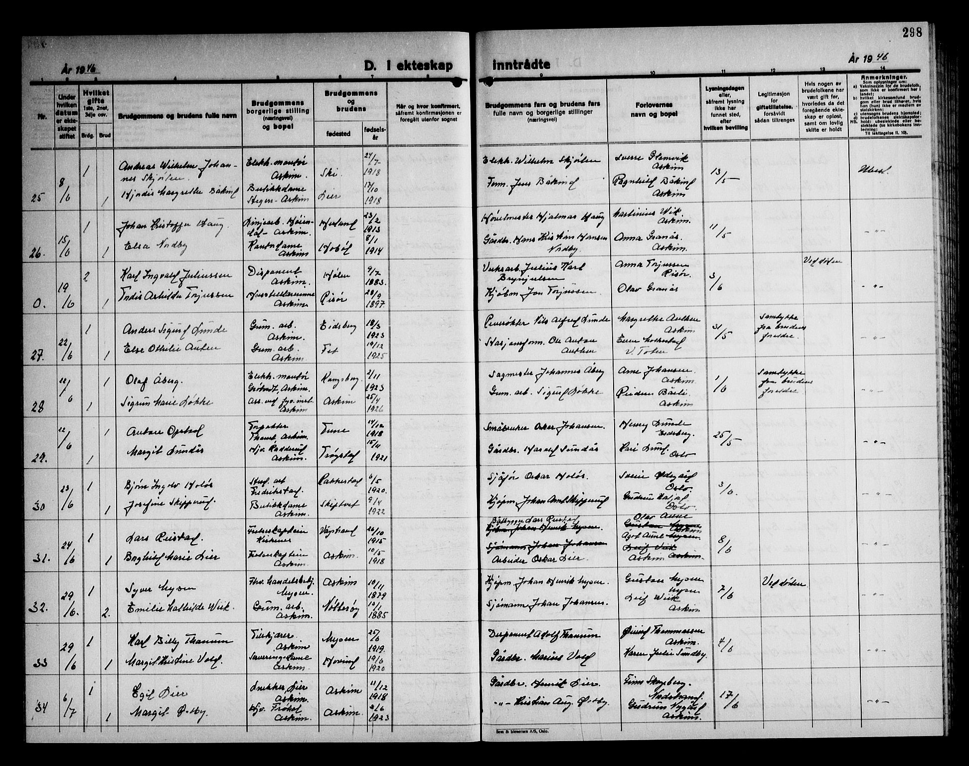 Askim prestekontor Kirkebøker, AV/SAO-A-10900/G/Ga/L0004: Klokkerbok nr. 4, 1938-1947, s. 298