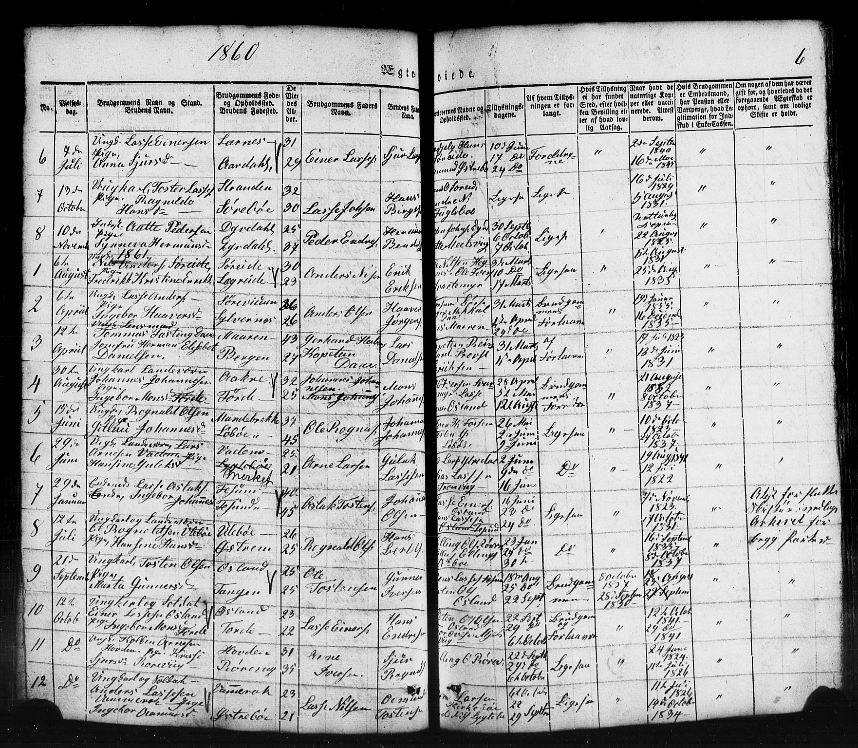 Lavik sokneprestembete, AV/SAB-A-80901: Klokkerbok nr. B 1, 1854-1881, s. 6