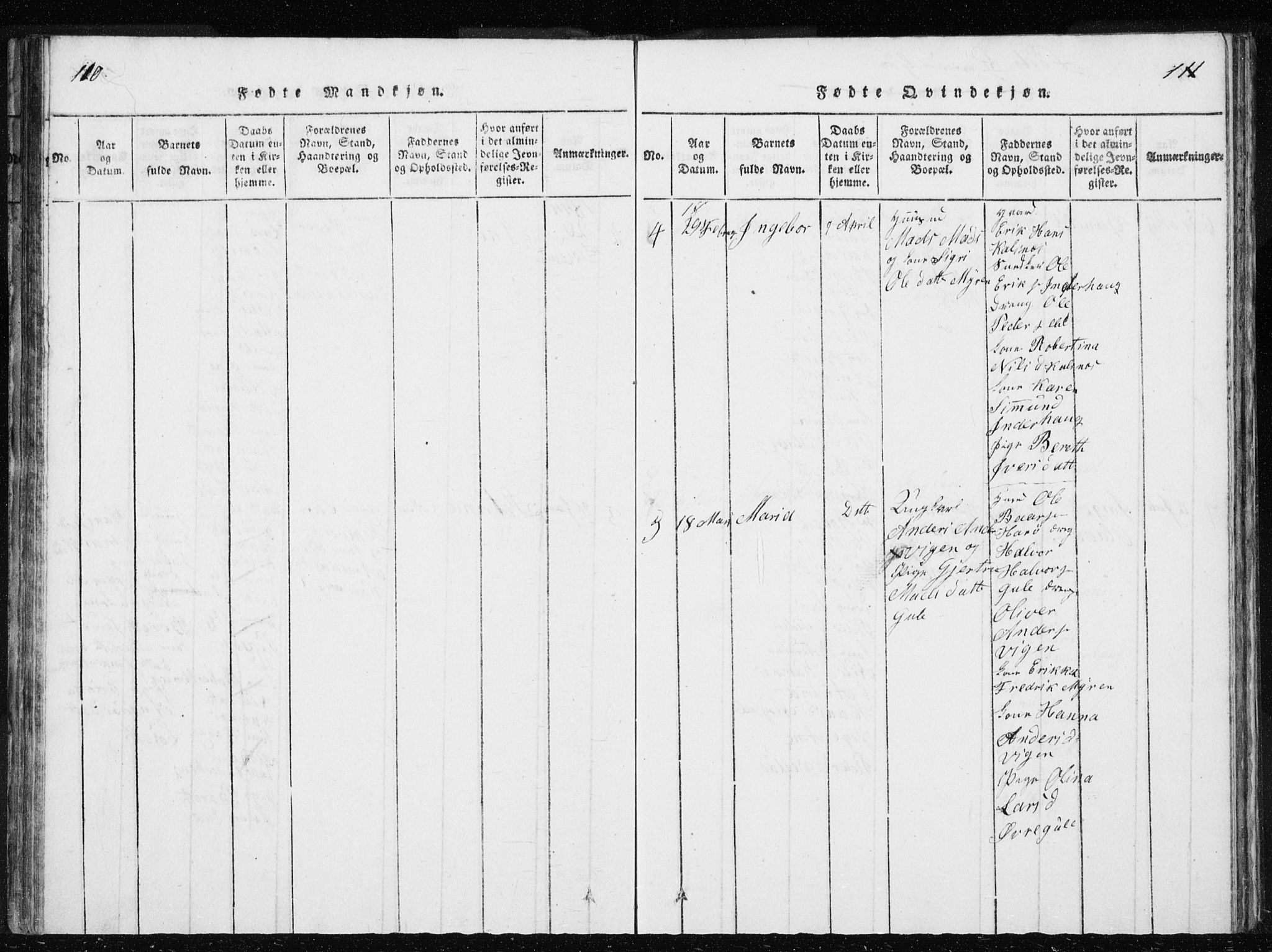 Ministerialprotokoller, klokkerbøker og fødselsregistre - Møre og Romsdal, AV/SAT-A-1454/566/L0772: Klokkerbok nr. 566C01, 1818-1845, s. 110-111