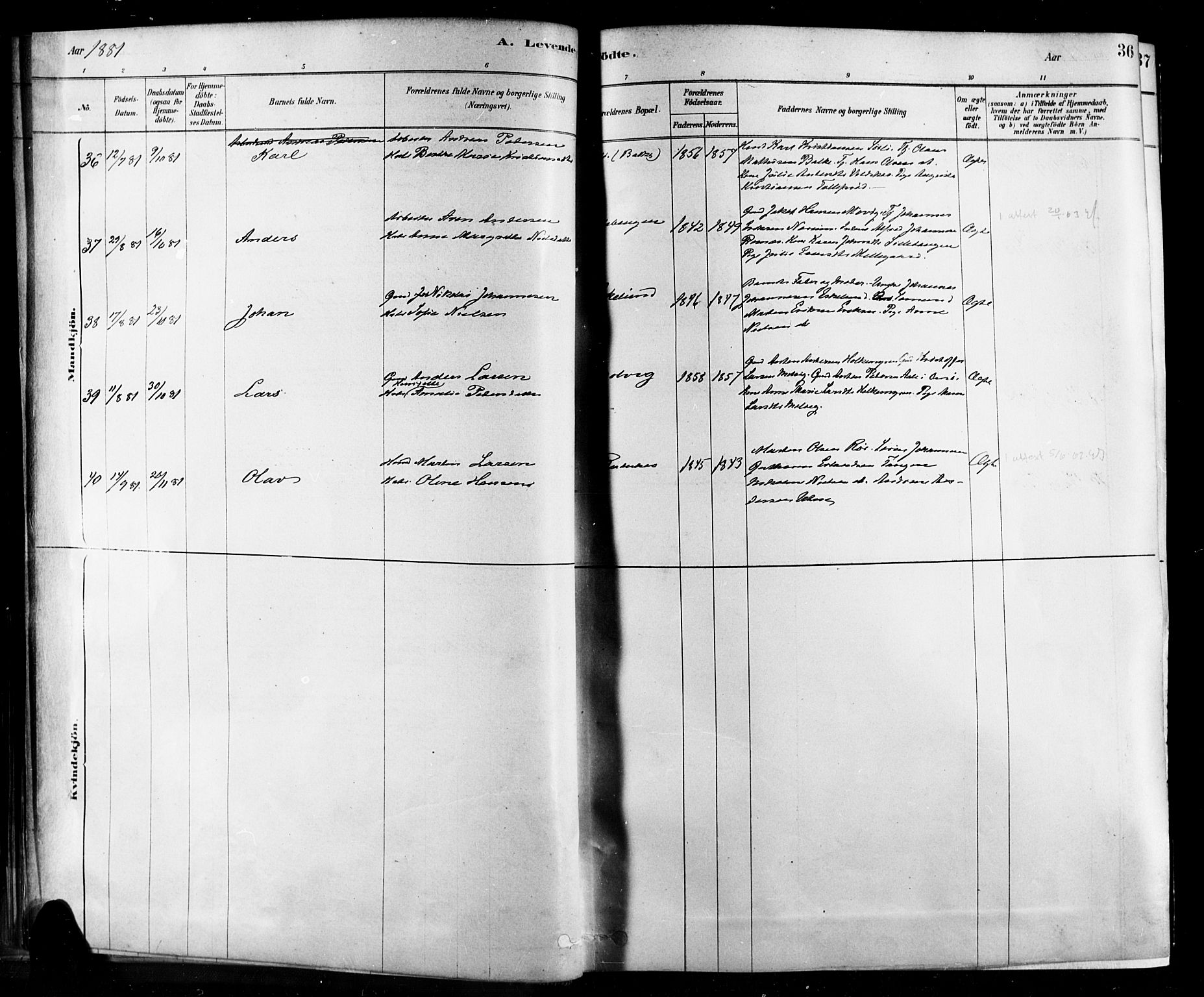 Rygge prestekontor Kirkebøker, AV/SAO-A-10084b/F/Fa/L0007: Ministerialbok nr. 7, 1878-1904, s. 36
