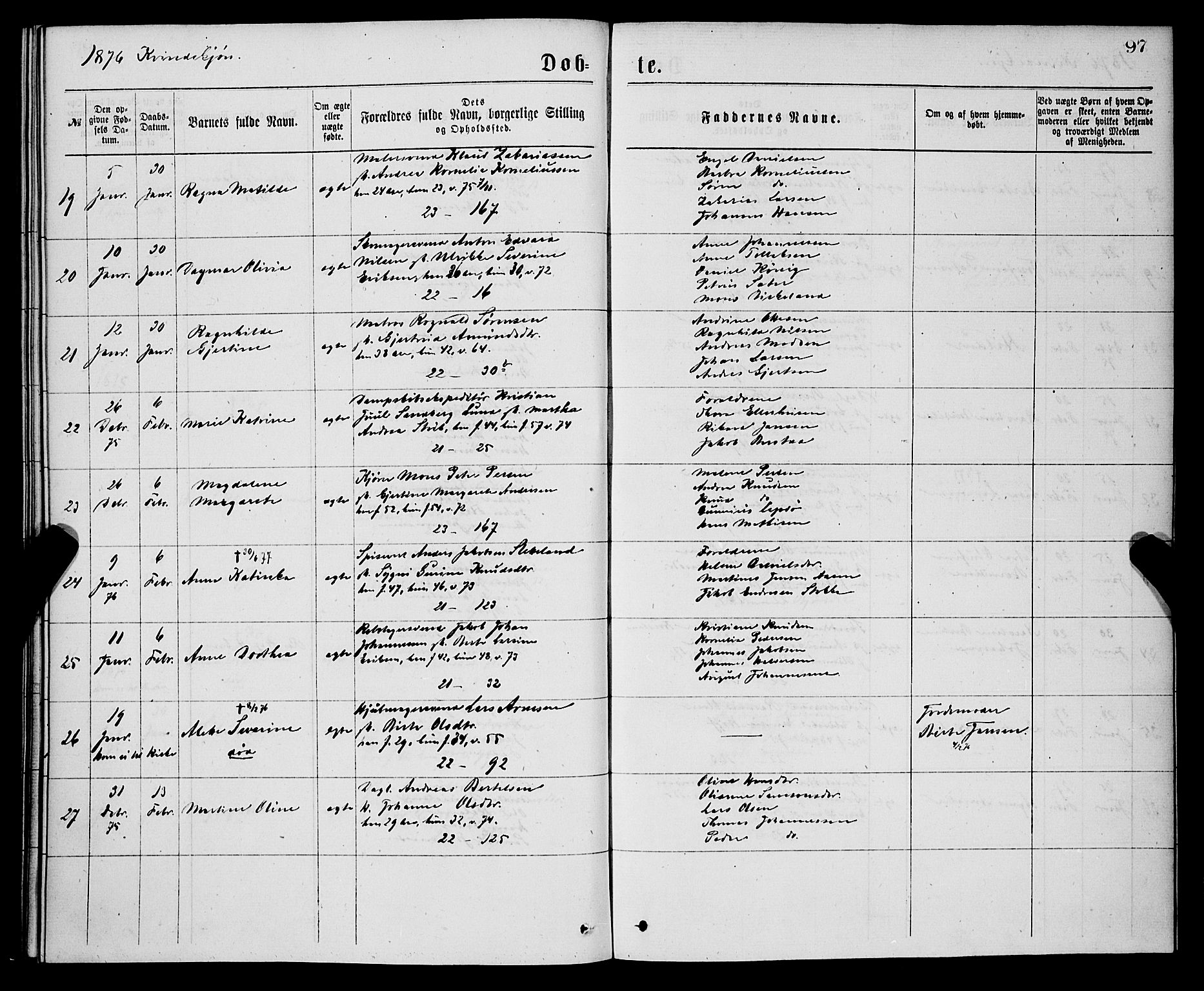 Korskirken sokneprestembete, AV/SAB-A-76101/H/Hab: Klokkerbok nr. B 7, 1874-1878, s. 97