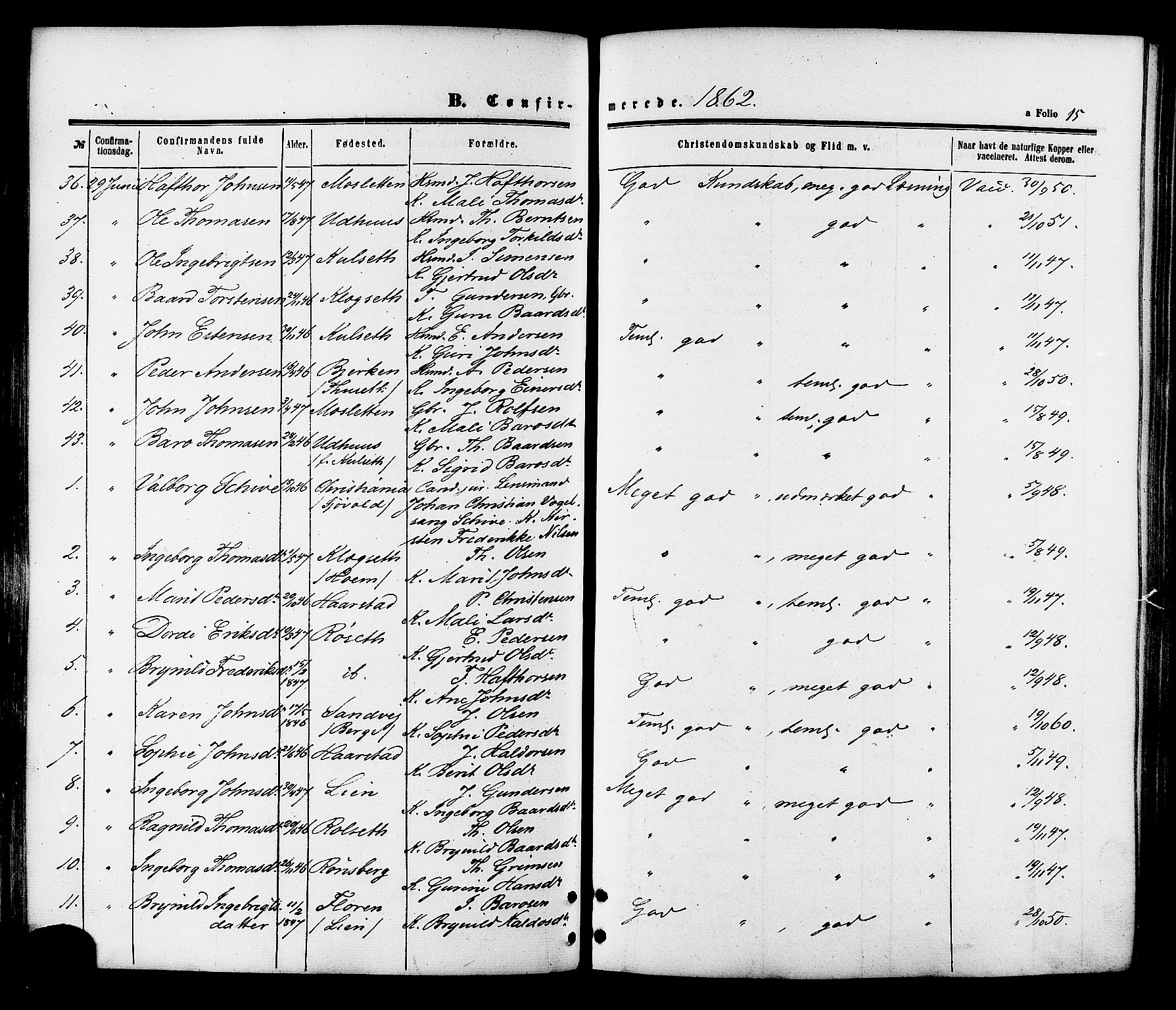 Ministerialprotokoller, klokkerbøker og fødselsregistre - Sør-Trøndelag, SAT/A-1456/695/L1147: Ministerialbok nr. 695A07, 1860-1877, s. 15