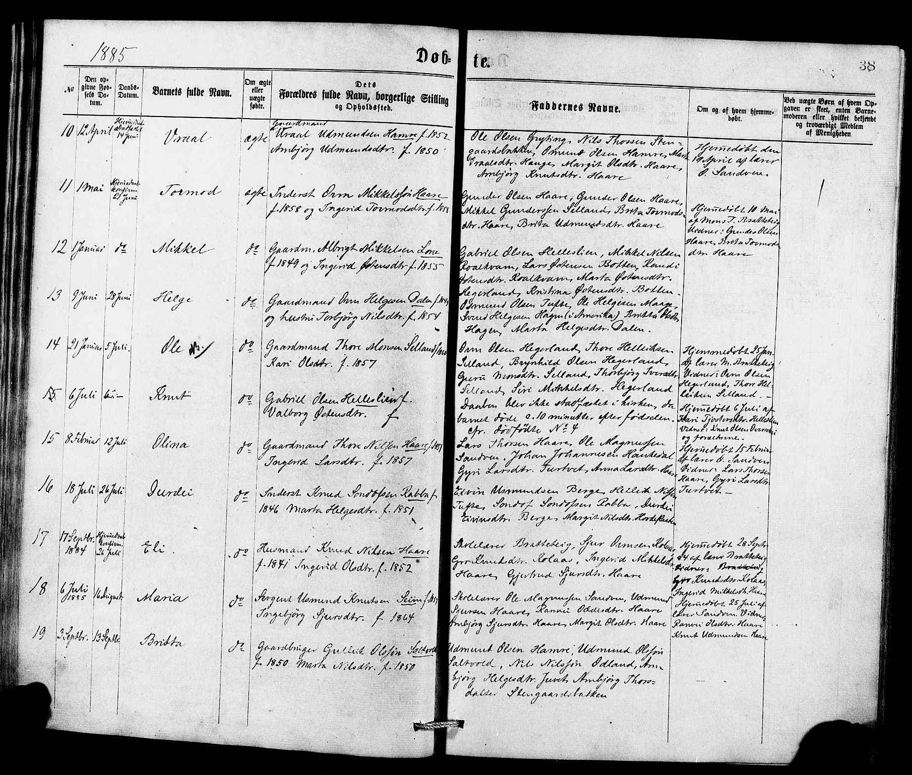 Røldal sokneprestembete, AV/SAB-A-100247: Ministerialbok nr. A 4, 1870-1886, s. 38