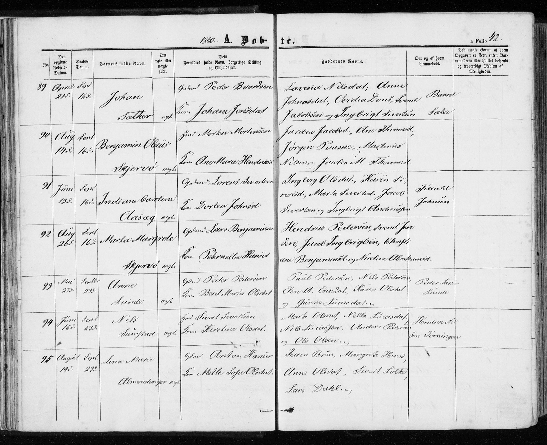 Ministerialprotokoller, klokkerbøker og fødselsregistre - Sør-Trøndelag, AV/SAT-A-1456/657/L0705: Ministerialbok nr. 657A06, 1858-1867, s. 42
