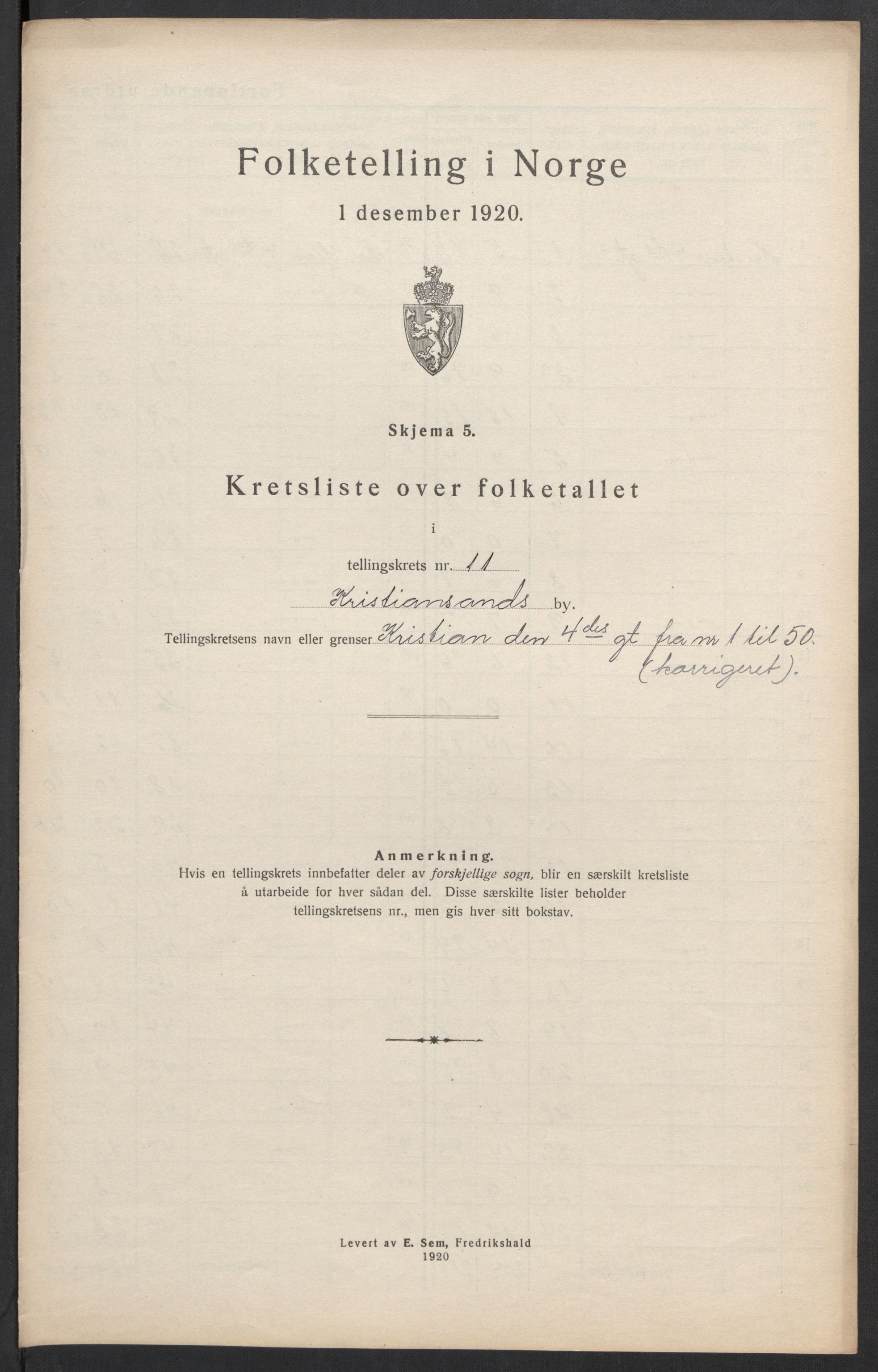 SAK, Folketelling 1920 for 1001 Kristiansand kjøpstad, 1920, s. 119