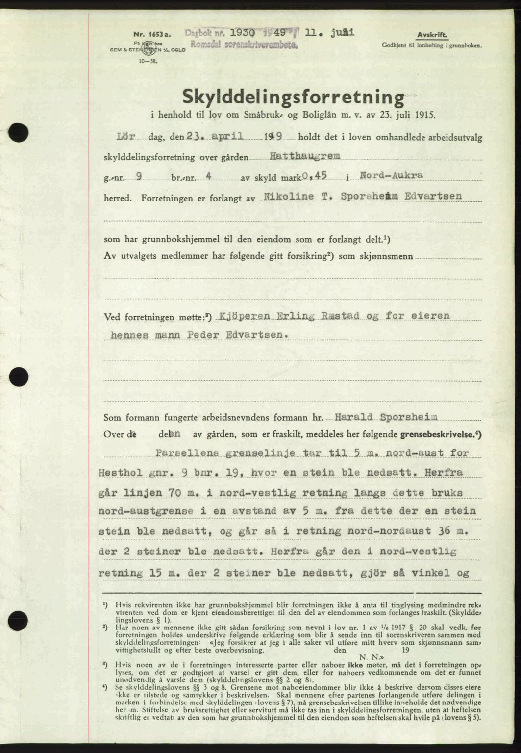 Romsdal sorenskriveri, SAT/A-4149/1/2/2C: Pantebok nr. A30, 1949-1949, Dagboknr: 1930/1949
