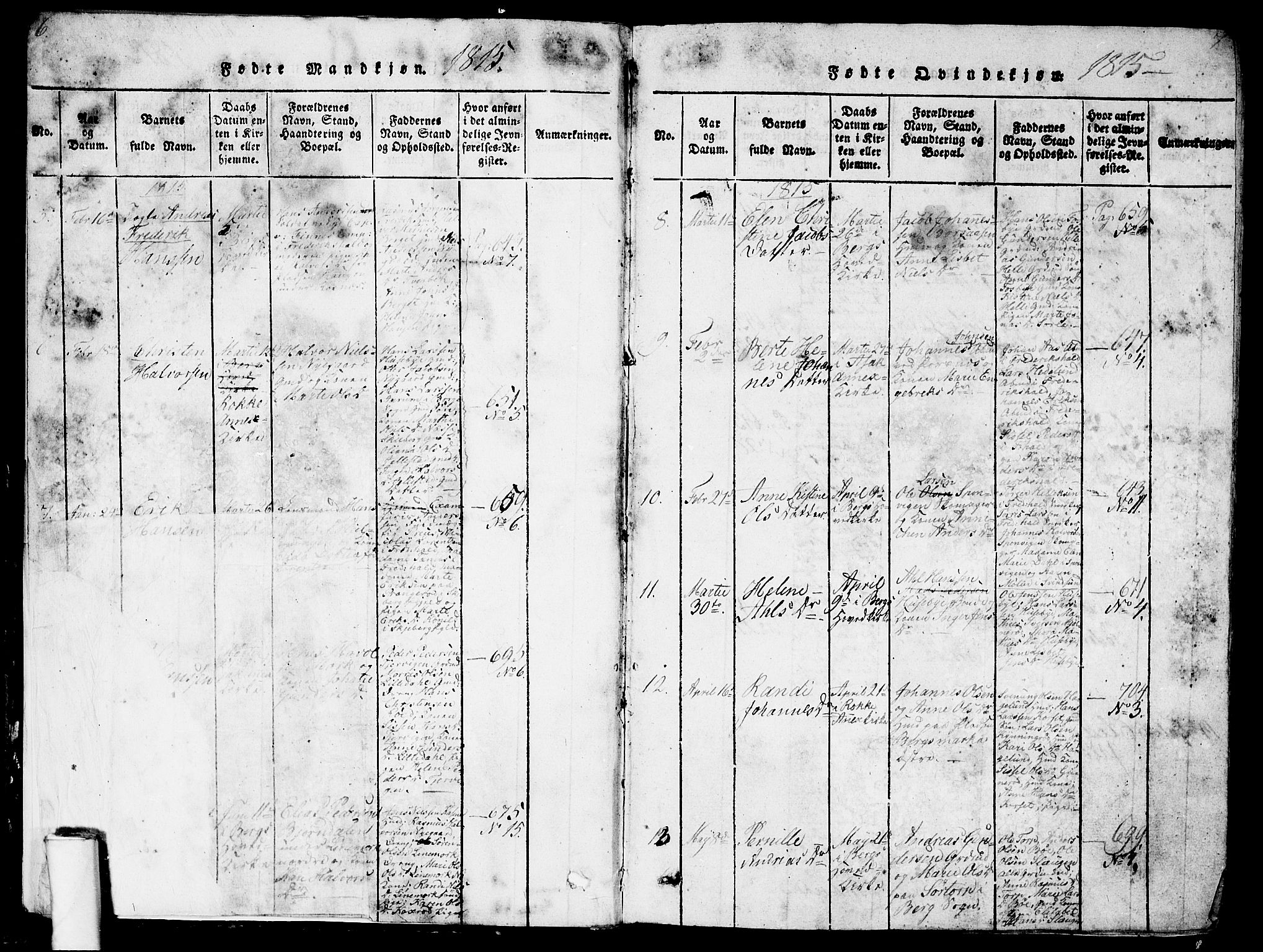 Berg prestekontor Kirkebøker, SAO/A-10902/G/Ga/L0001: Klokkerbok nr. I 1, 1815-1832, s. 6-7