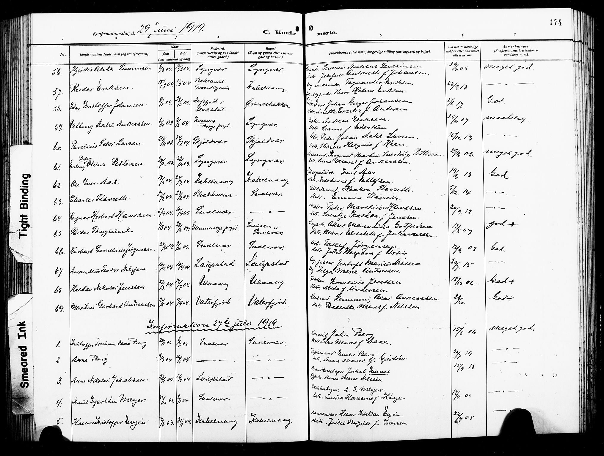 Ministerialprotokoller, klokkerbøker og fødselsregistre - Nordland, AV/SAT-A-1459/874/L1080: Klokkerbok nr. 874C09, 1915-1925, s. 174