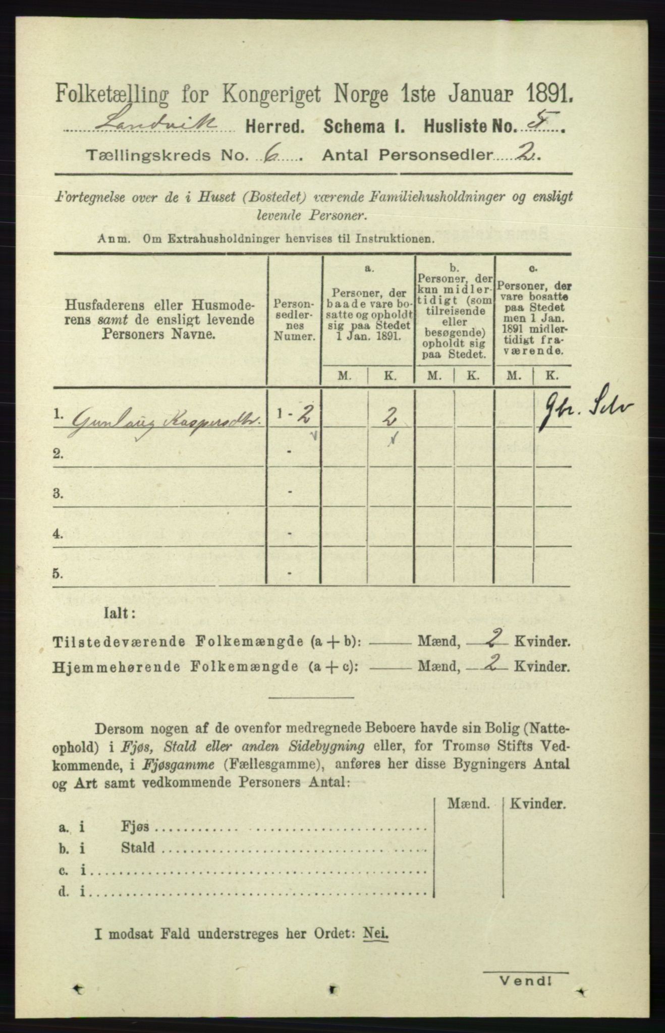 RA, Folketelling 1891 for 0924 Landvik herred, 1891, s. 2406