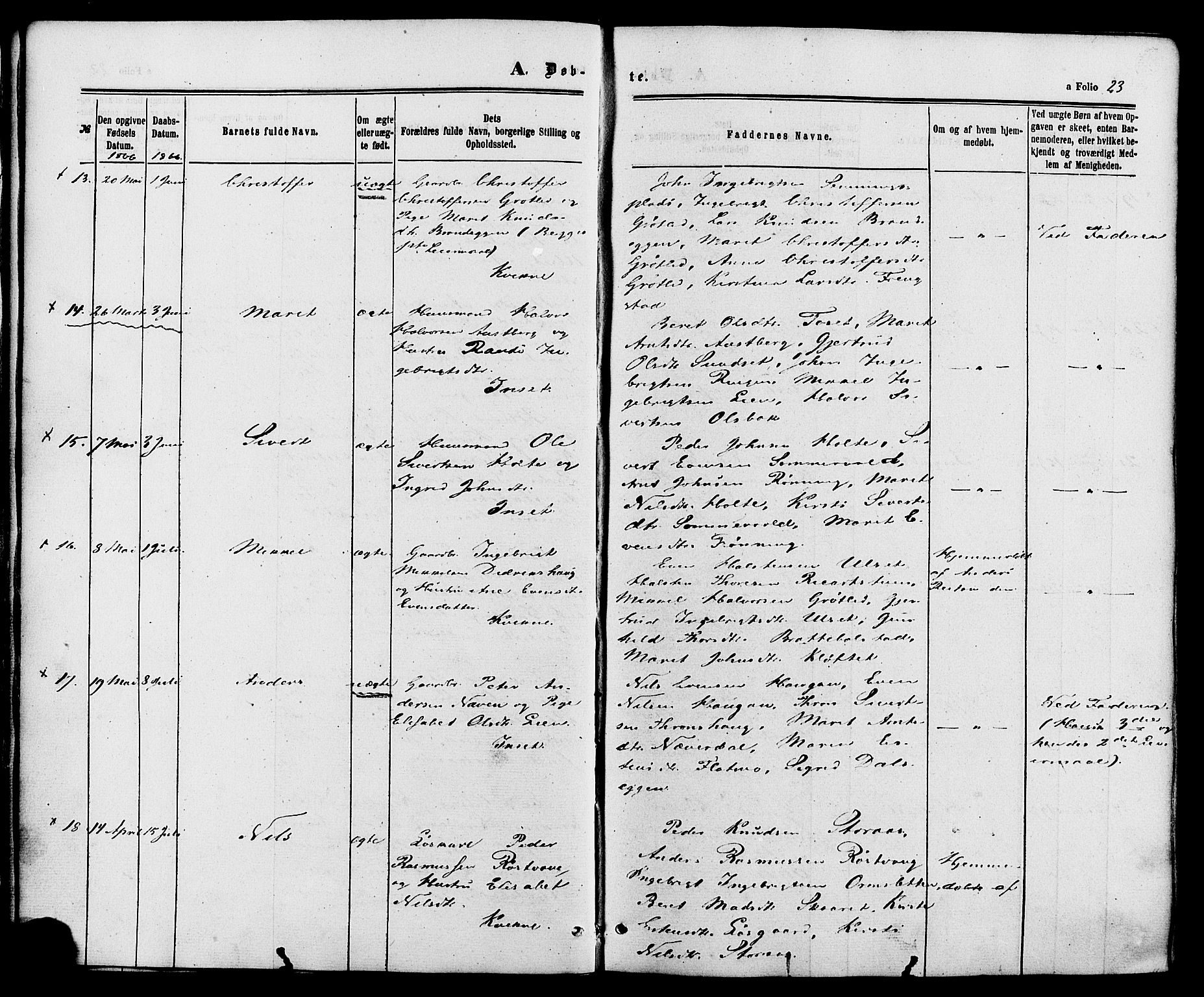 Kvikne prestekontor, AV/SAH-PREST-064/H/Ha/Haa/L0006: Ministerialbok nr. 6, 1863-1886, s. 23