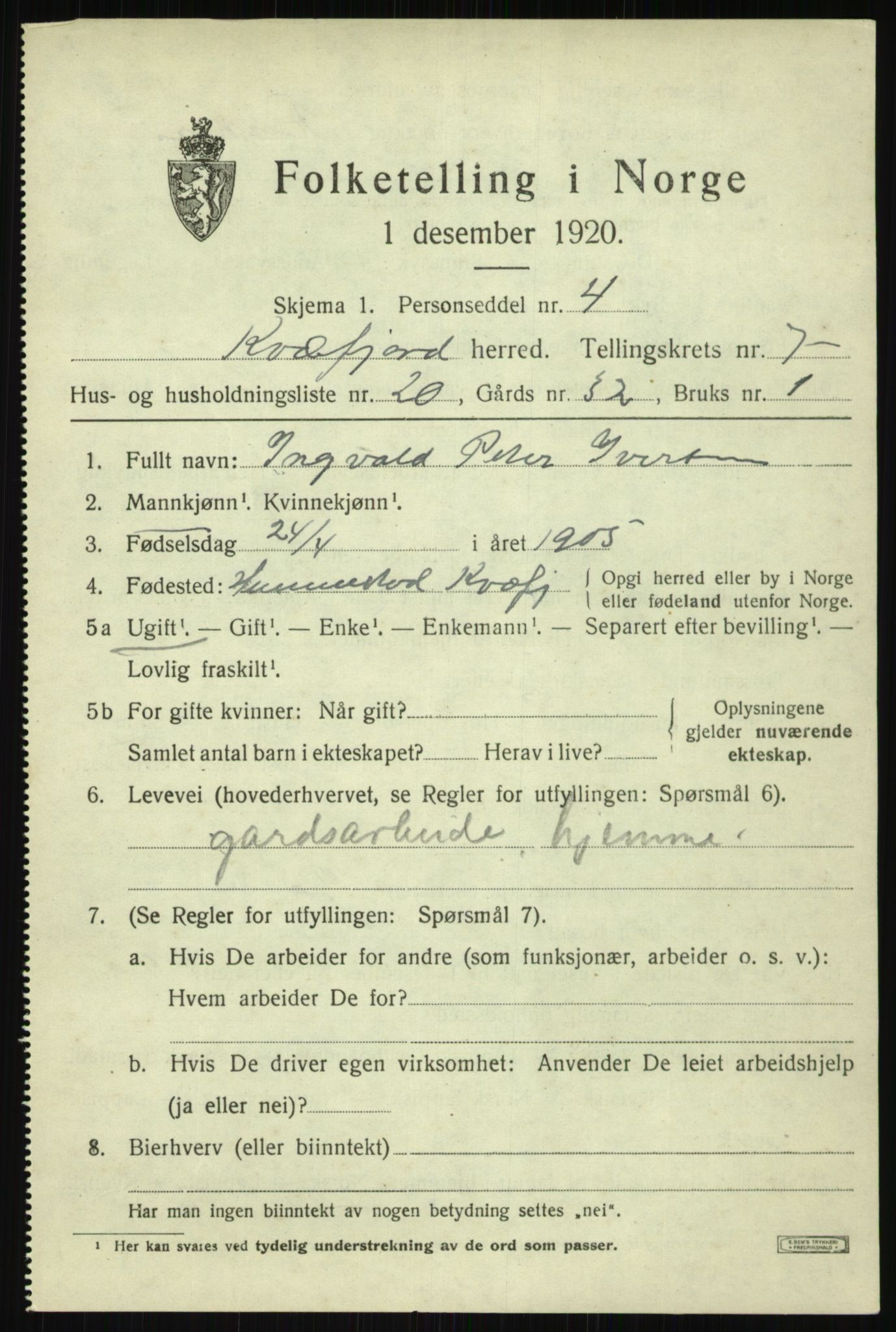 SATØ, Folketelling 1920 for 1911 Kvæfjord herred, 1920, s. 3685