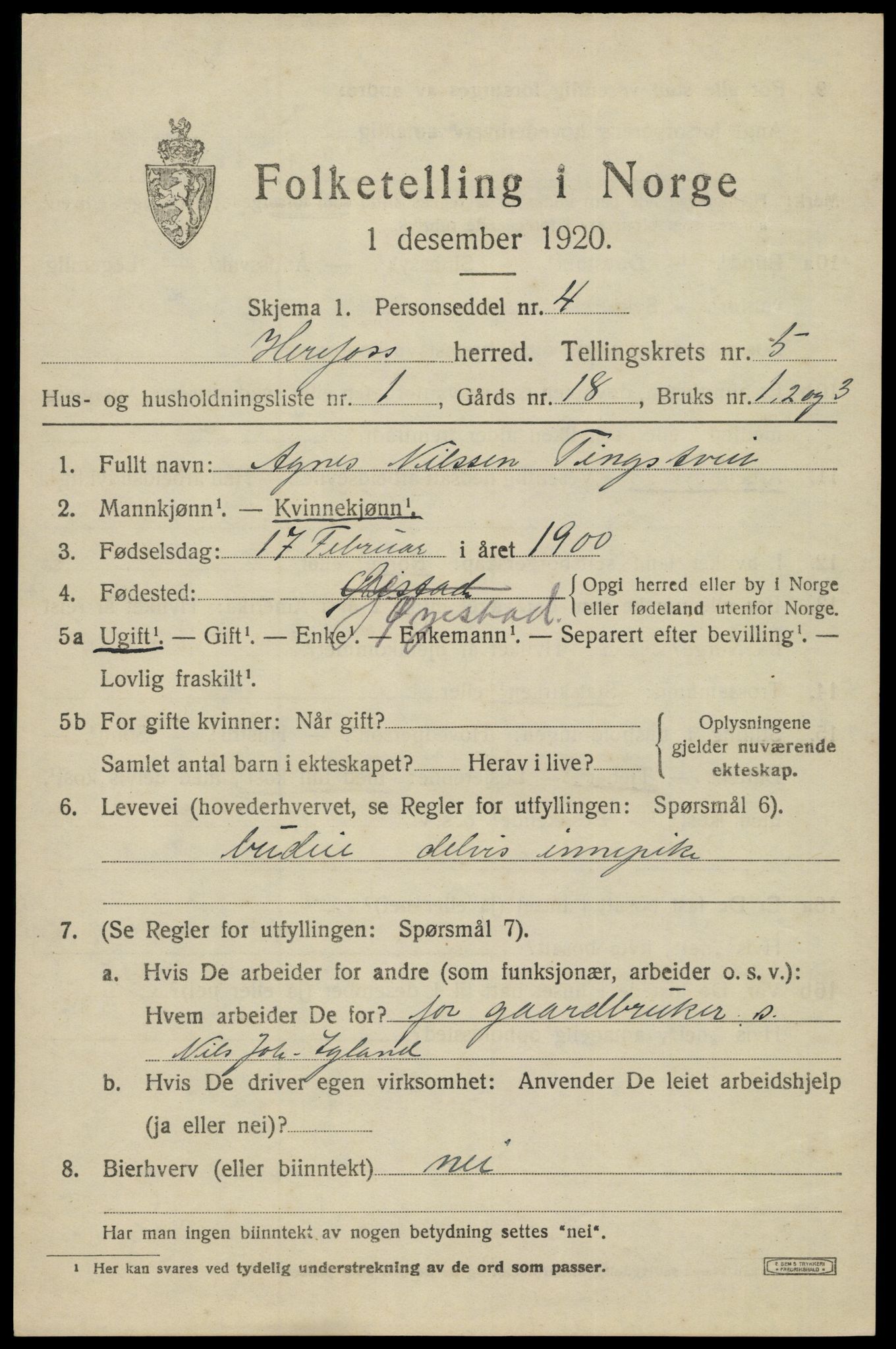 SAK, Folketelling 1920 for 0933 Herefoss herred, 1920, s. 924