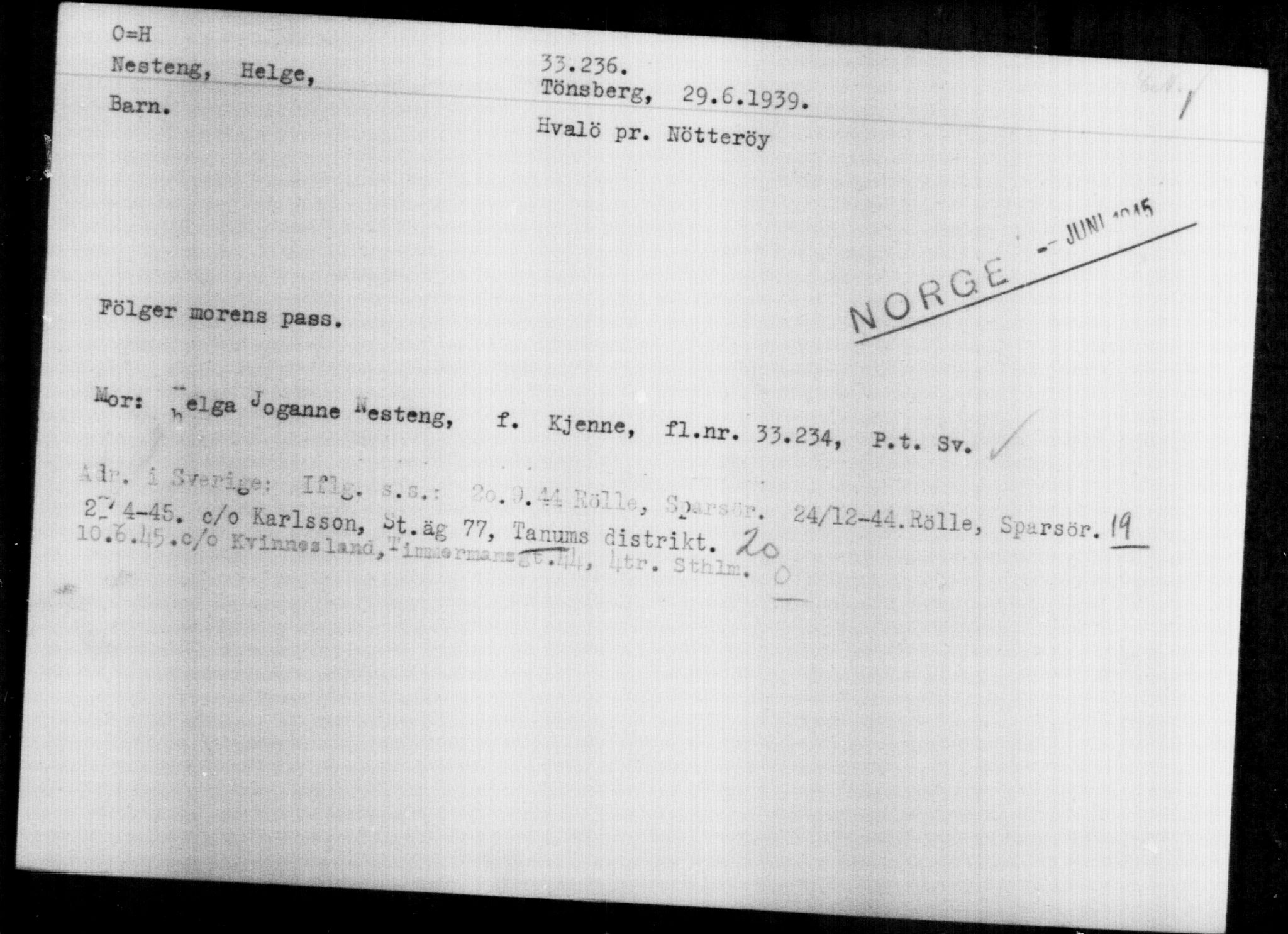 Utenriksstasjonene, Legasjonen i Stockholm, Flyktningkontoret, AV/RA-S-6753/V/Va/L0013: Kjesäterkartoteket, flyktninger med registreringsnr. 31500-34731, 1940-1945, s. 1823