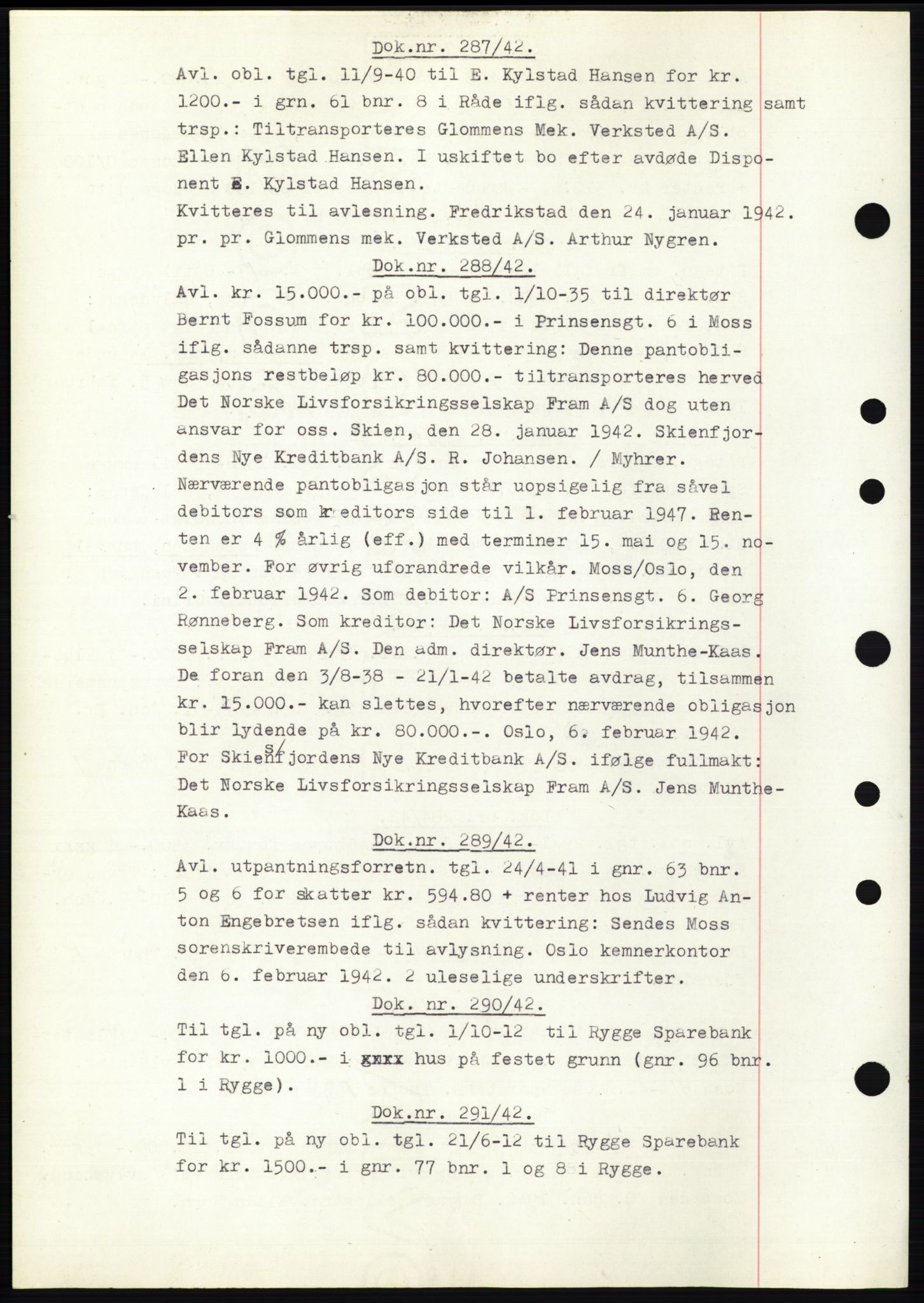 Moss sorenskriveri, SAO/A-10168: Pantebok nr. C10, 1938-1950, Dagboknr: 287/1942