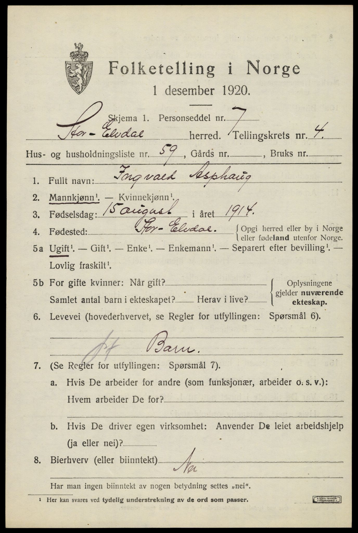 SAH, Folketelling 1920 for 0430 Stor-Elvdal herred, 1920, s. 4066