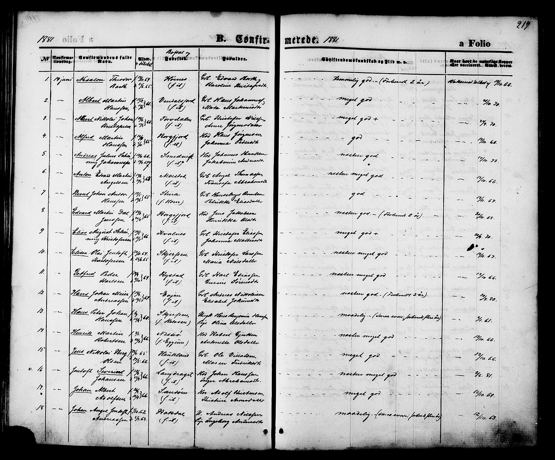 Ministerialprotokoller, klokkerbøker og fødselsregistre - Nordland, AV/SAT-A-1459/880/L1132: Ministerialbok nr. 880A06, 1869-1887, s. 219