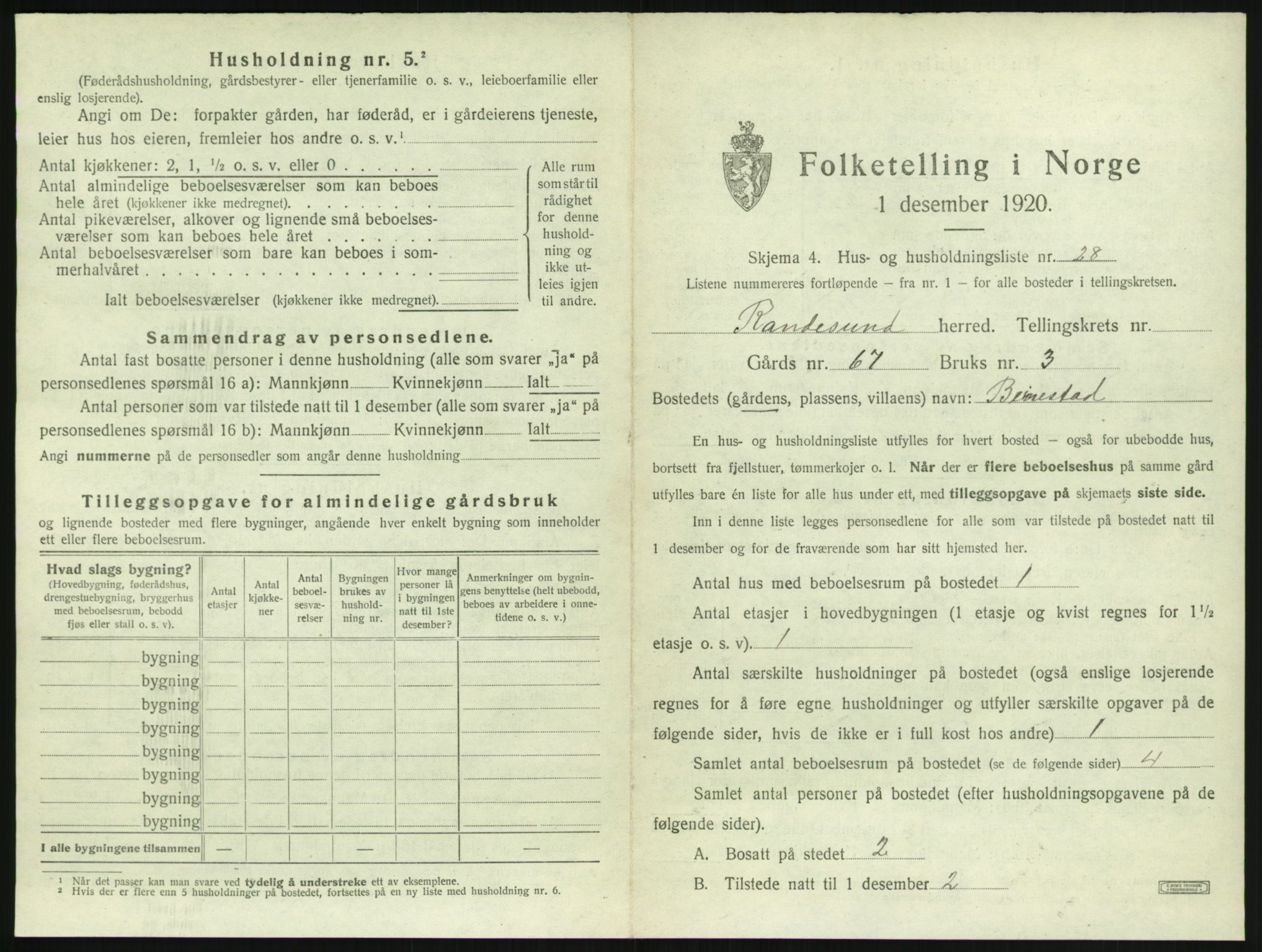 SAK, Folketelling 1920 for 1011 Randesund herred, 1920, s. 86