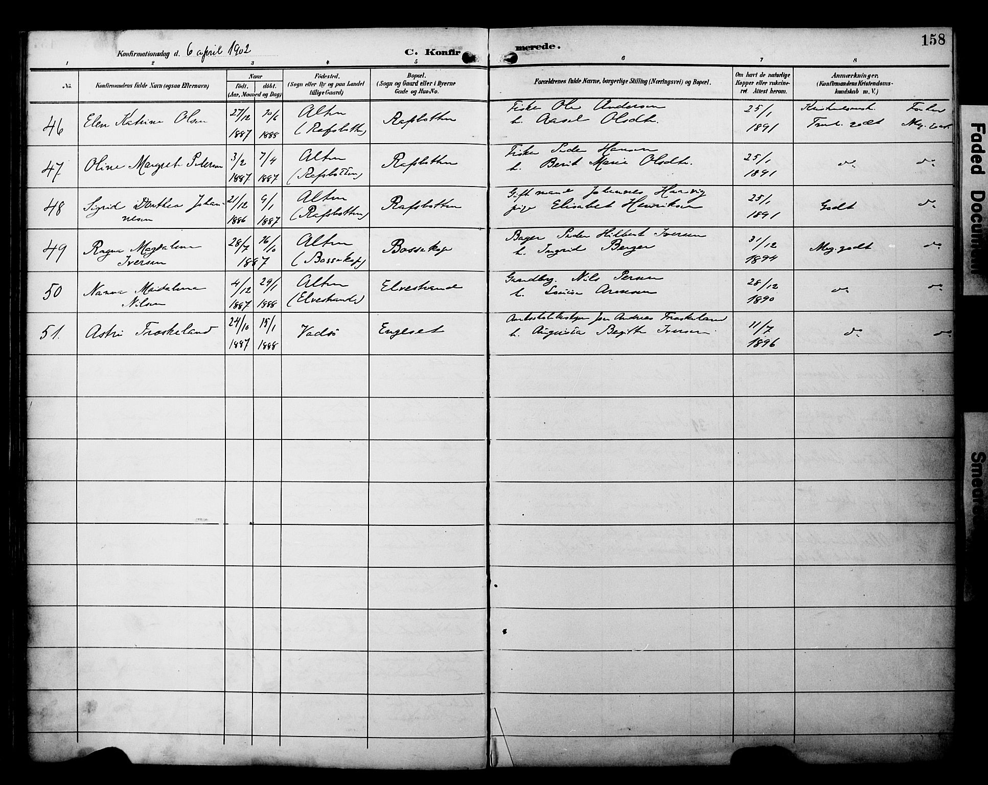 Alta sokneprestkontor, AV/SATØ-S-1338/H/Ha/L0003.kirke: Ministerialbok nr. 3, 1892-1904, s. 158
