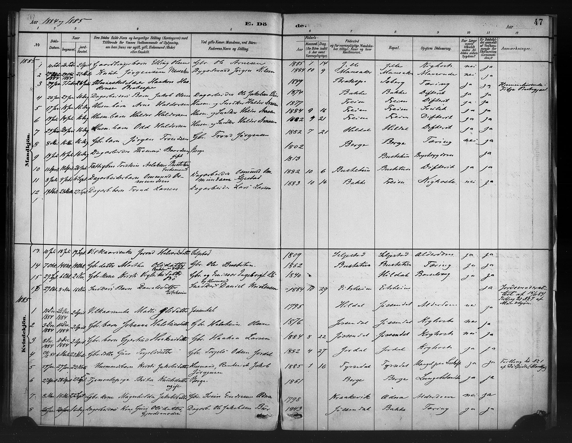 Odda Sokneprestembete, AV/SAB-A-77201/H/Haa: Ministerialbok nr. A 1, 1883-1919, s. 47