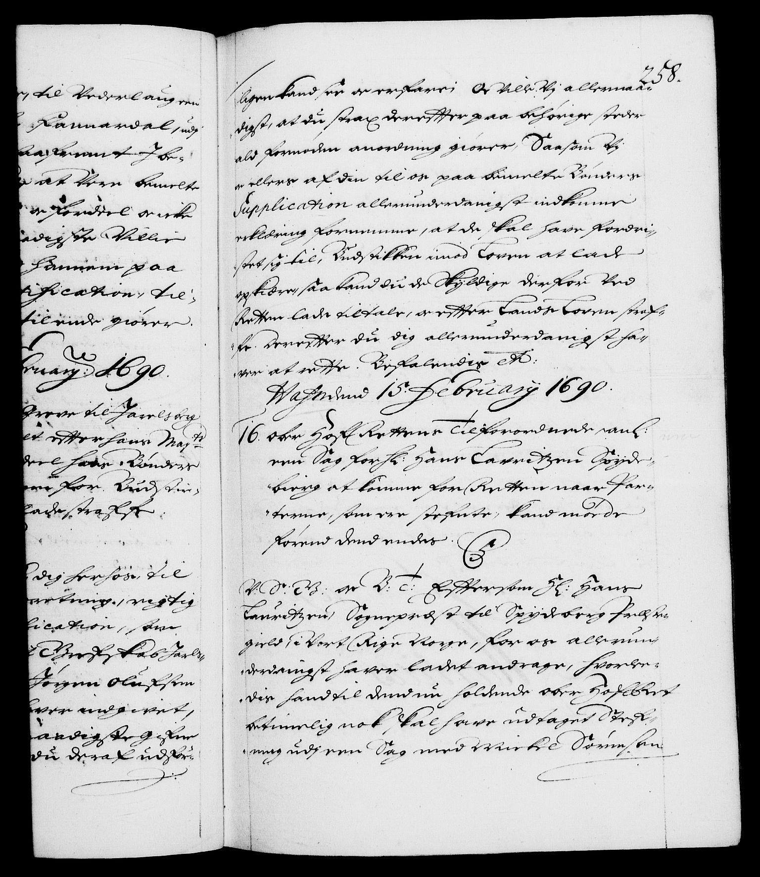 Danske Kanselli 1572-1799, AV/RA-EA-3023/F/Fc/Fca/Fcab/L0014: Norske tegnelser (mikrofilm), 1688-1691, s. 258a