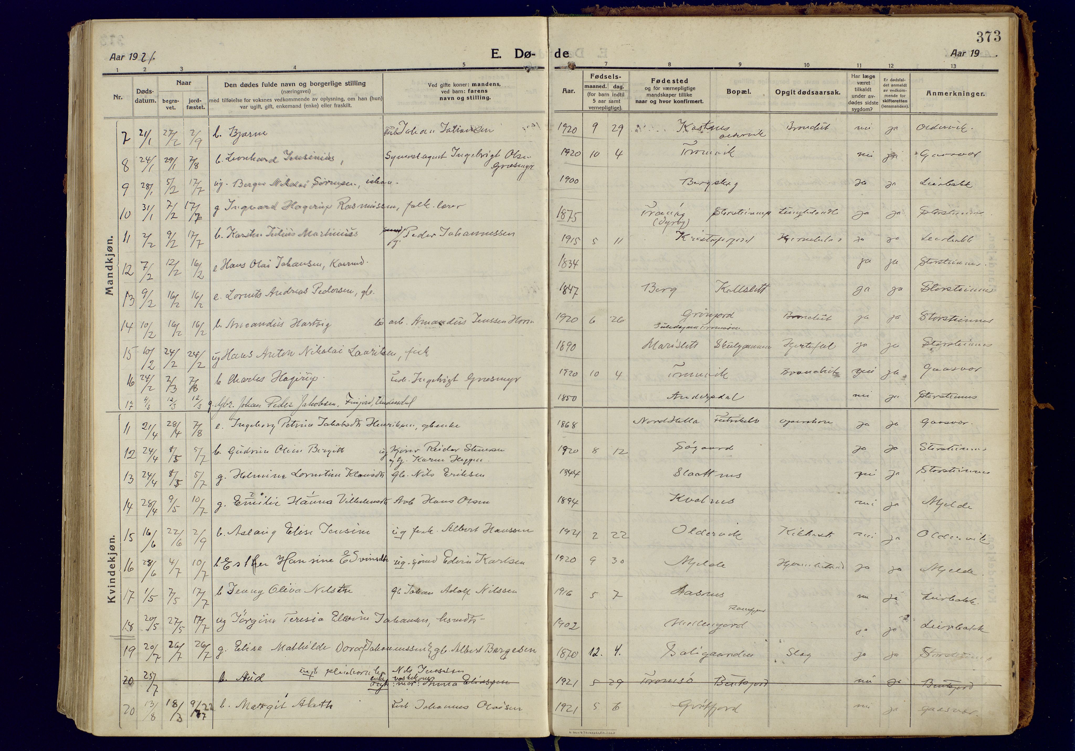 Tromsøysund sokneprestkontor, AV/SATØ-S-1304/G/Ga/L0008kirke: Ministerialbok nr. 8, 1914-1922, s. 373