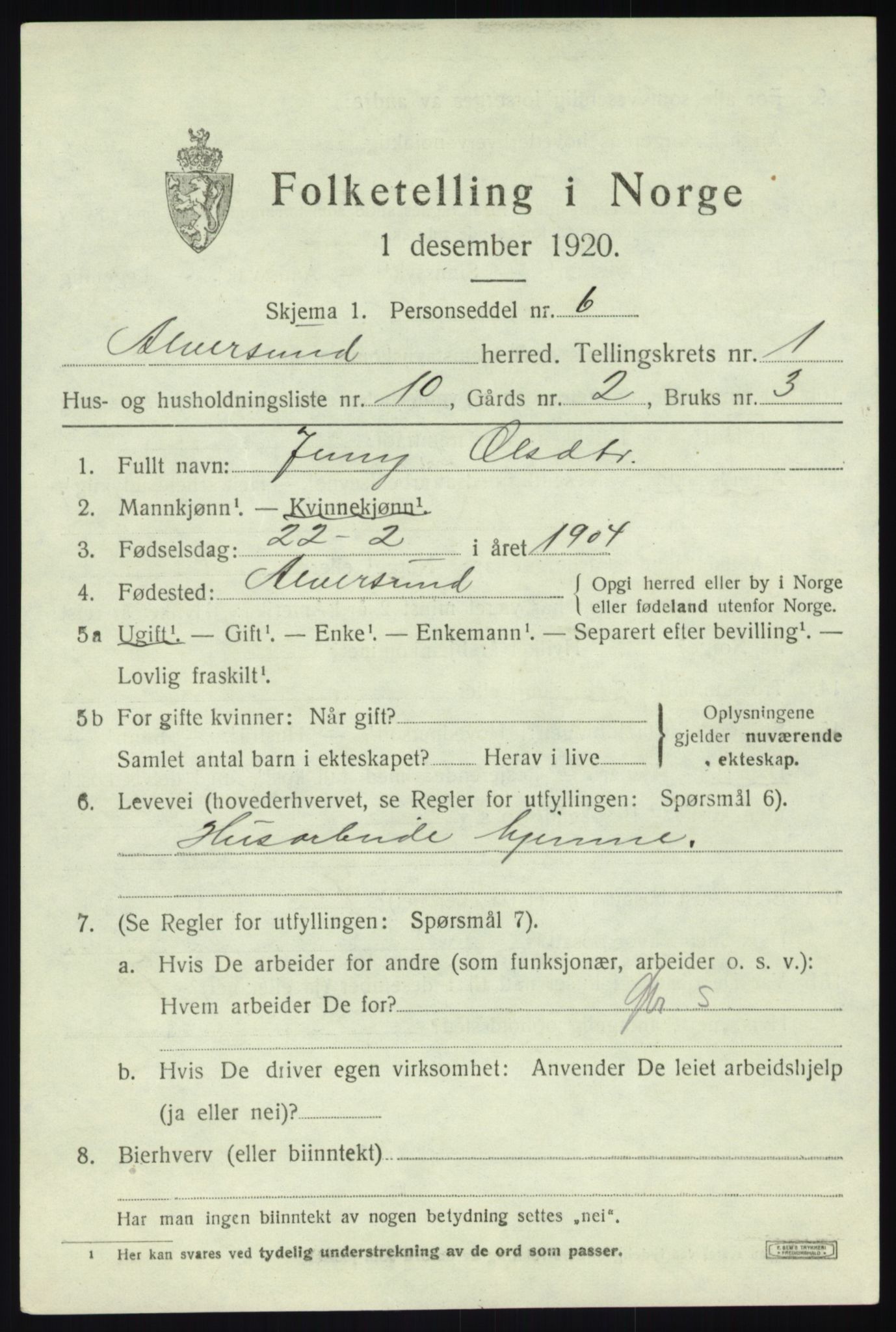 SAB, Folketelling 1920 for 1257 Alversund herred, 1920, s. 1286