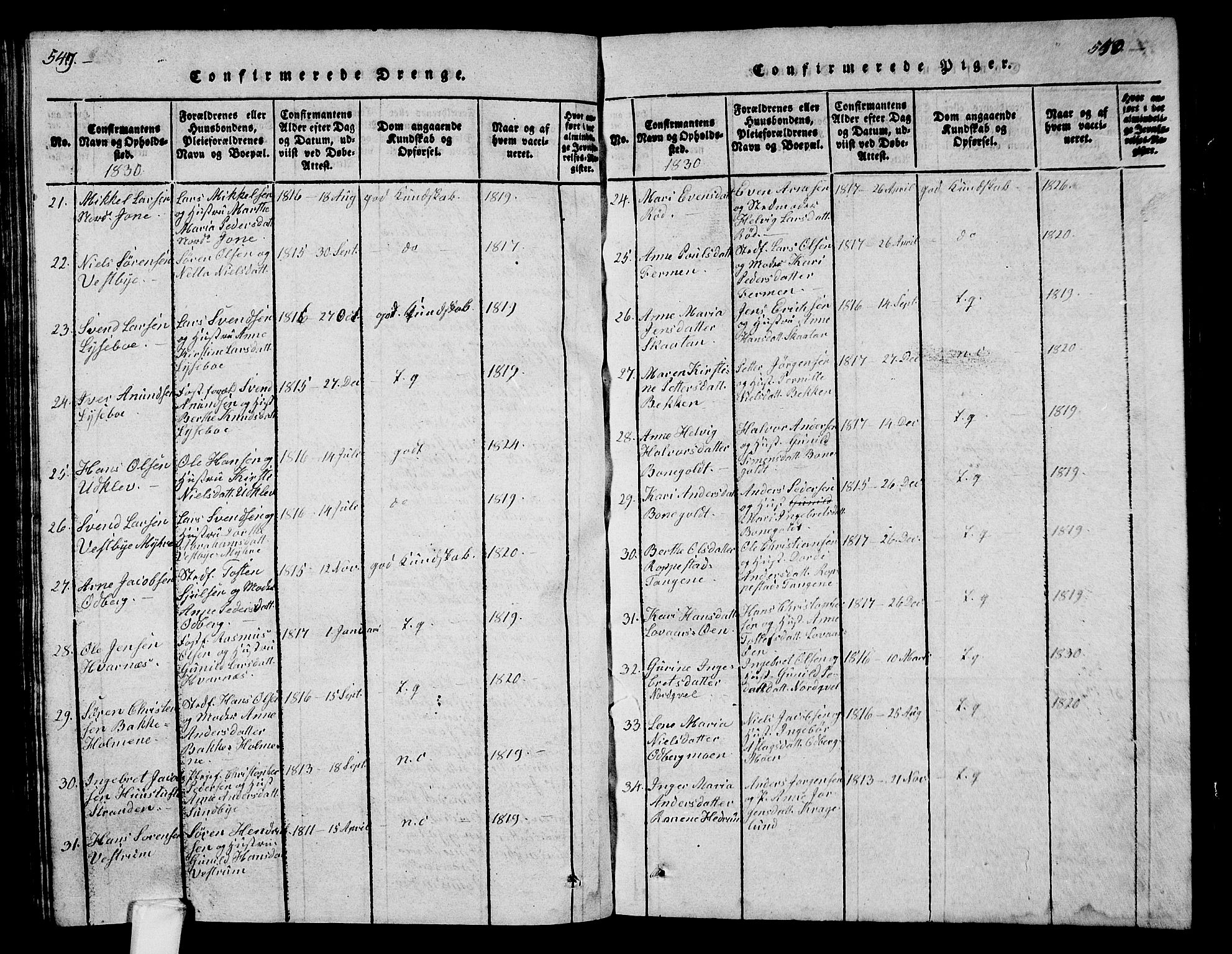 Hedrum kirkebøker, AV/SAKO-A-344/G/Ga/L0003: Klokkerbok nr. I 3, 1817-1835, s. 549-550