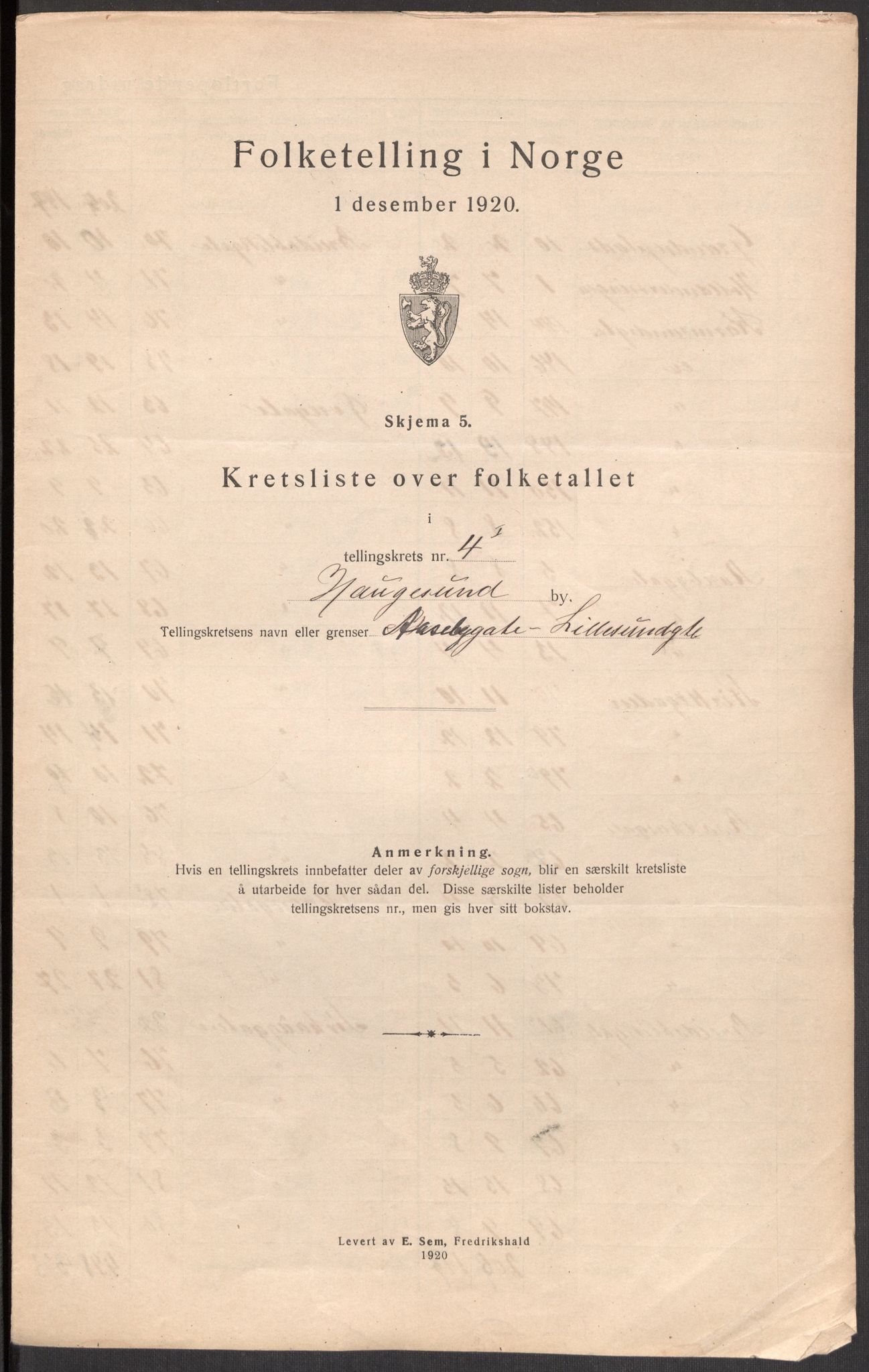 SAST, Folketelling 1920 for 1106 Haugesund kjøpstad, 1920, s. 15