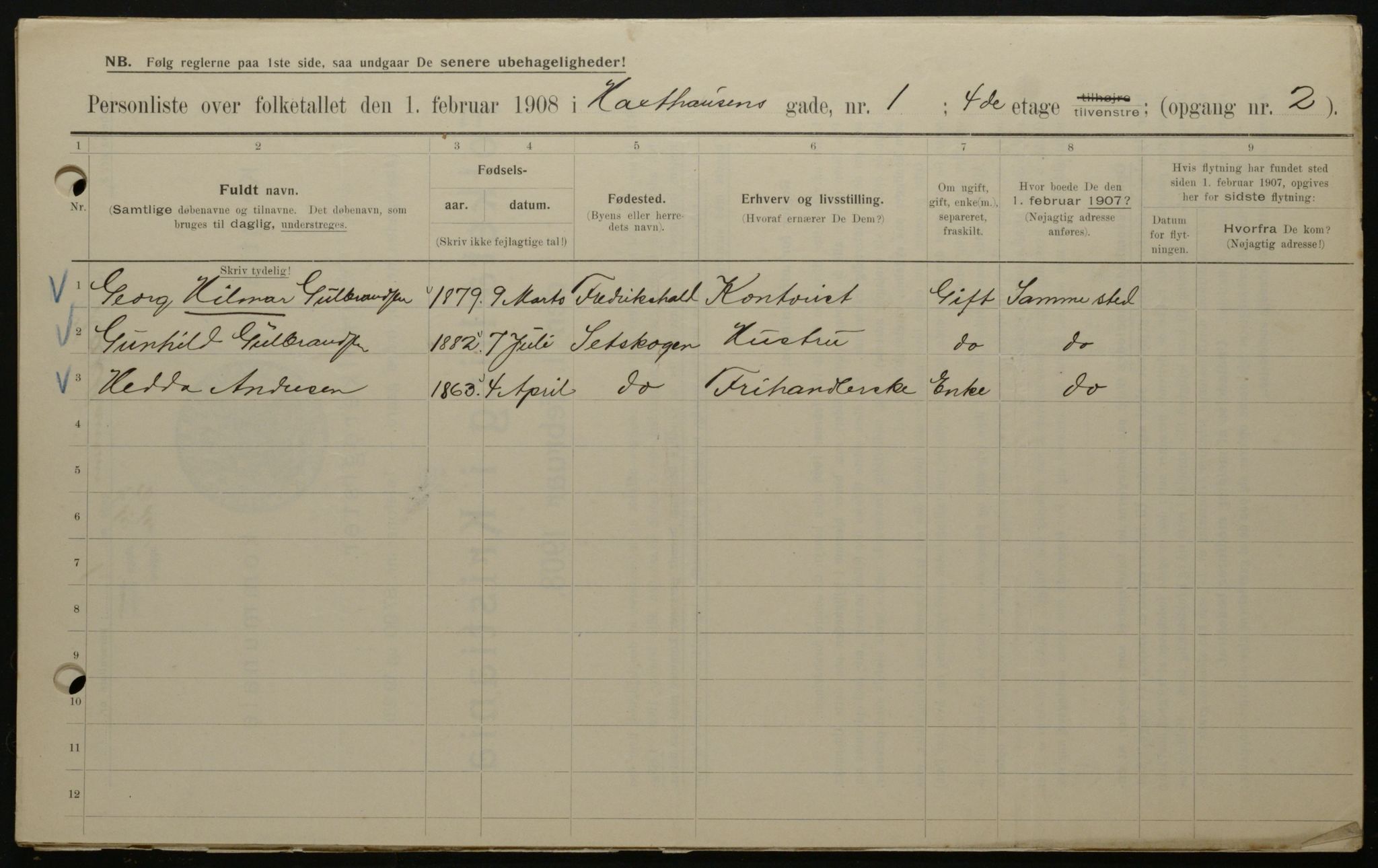 OBA, Kommunal folketelling 1.2.1908 for Kristiania kjøpstad, 1908, s. 32006
