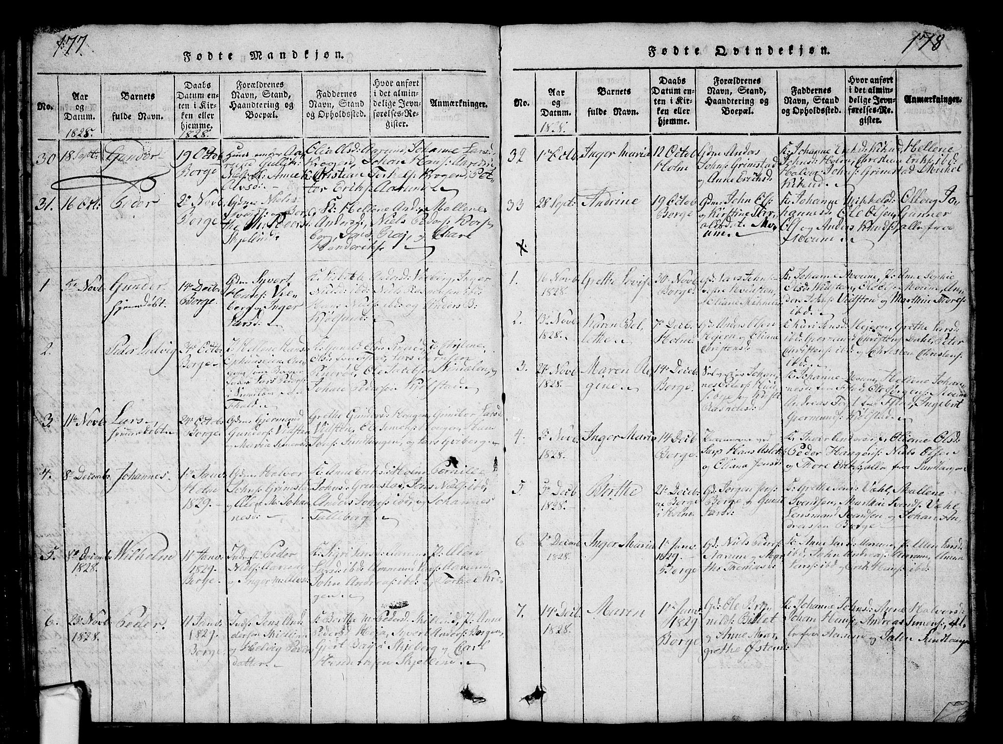 Borge prestekontor Kirkebøker, AV/SAO-A-10903/G/Ga/L0001: Klokkerbok nr.  I 1, 1815-1835, s. 177-178