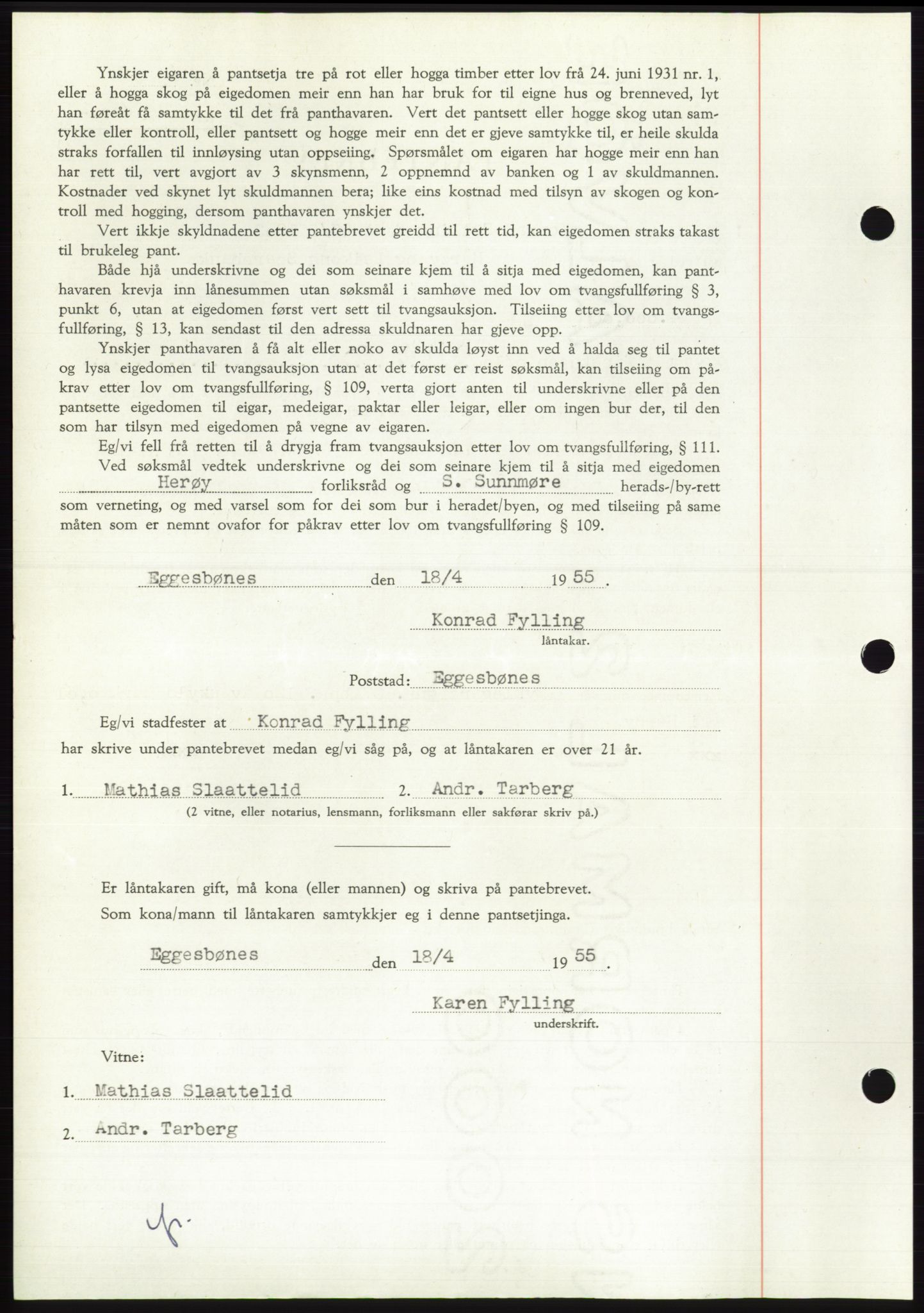 Søre Sunnmøre sorenskriveri, AV/SAT-A-4122/1/2/2C/L0126: Pantebok nr. 14B, 1954-1955, Dagboknr: 928/1955